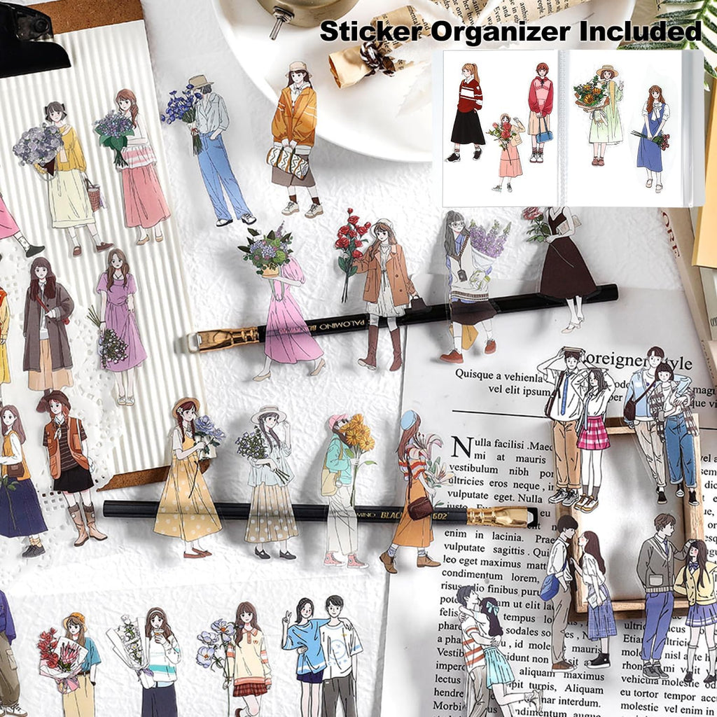 4Pcs PET Girl Sticker Books, Pre-Cut Fashion Designs for Scrapbooking, DIY Crafts, Waterproof Journaling Supplies, Junk Journal Ephemera, Includes Organizer