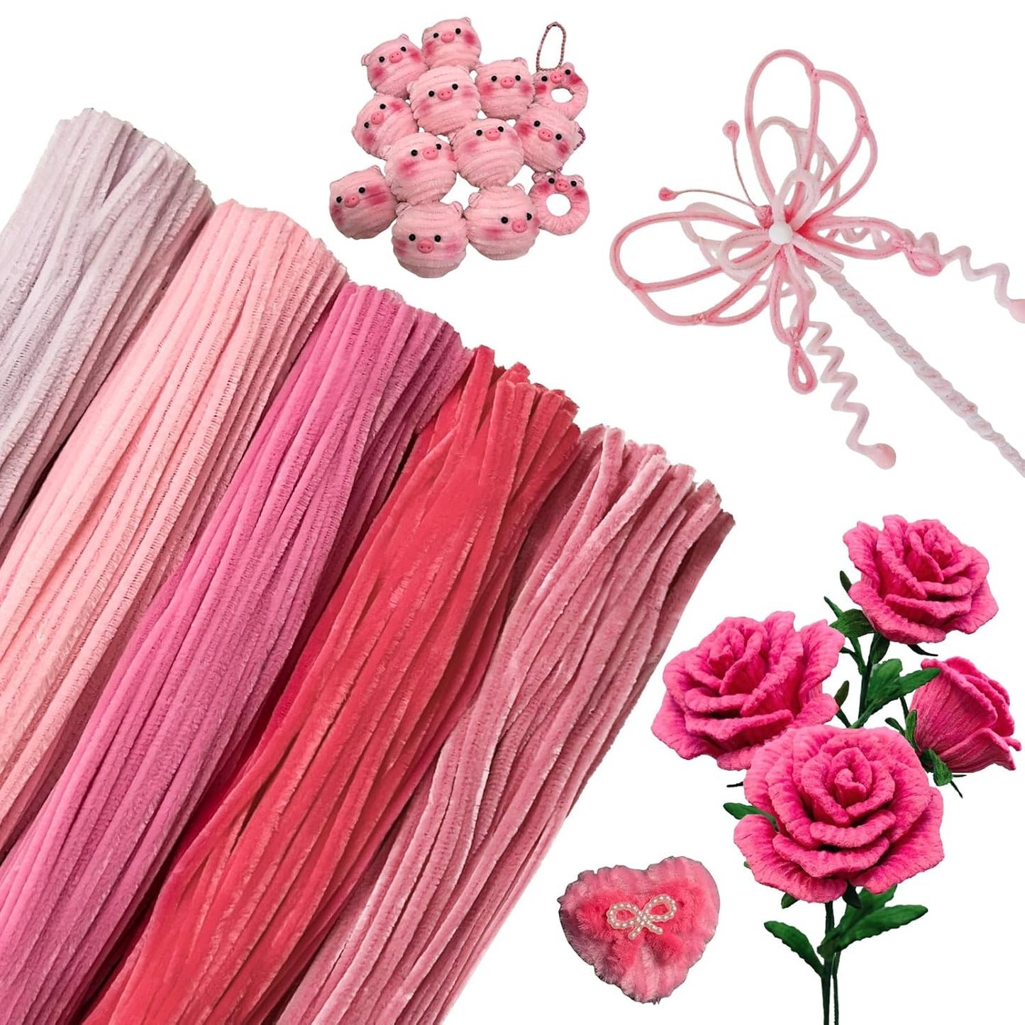 Pipe Cleaners Craft 500PCS 5 Colors Pastel Pink Pipe Cleaners Bulk 30CM Limpia Pipas para Manualidades Fuzzy Wire Chenille Stems for Arts Crafts and Creative DIY Projects Decorations