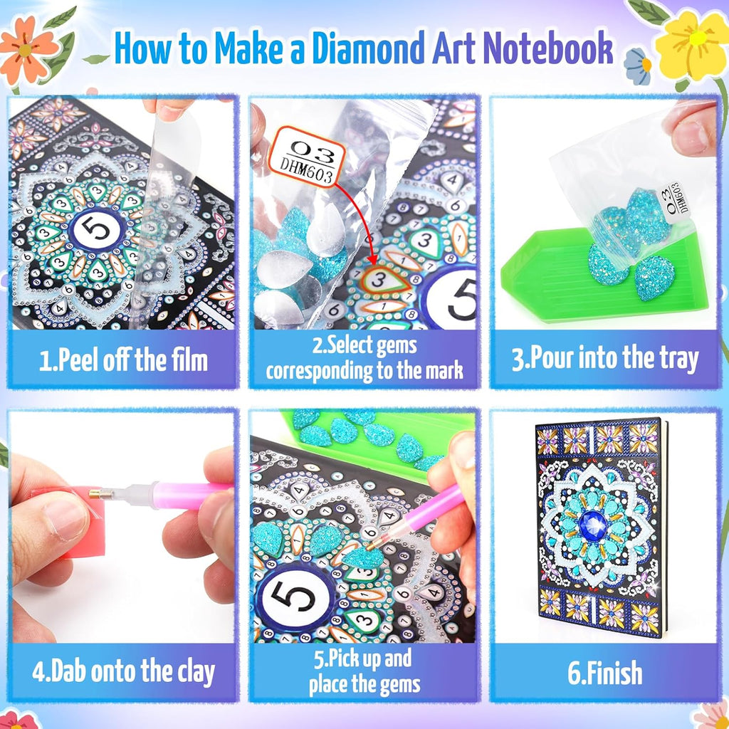 Girls Gifts 5-7-9-10 Year Old, Craft Kits for Kids Age 6 8 11 12 Diamond Art Kits Cute Stationary Girl Birthday Presents for 5 6 7 9 Year Old Girls Notebook Arts and Crafts for Kids Toys Diary