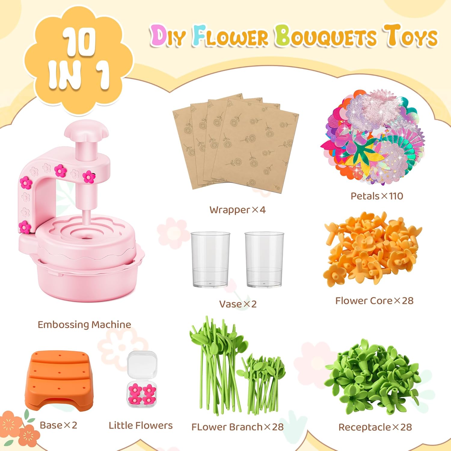 Fabric Flower Bouquets Toys,DIY Craft Kits for Kids,Arts and Crafts Toy for 3+ Year Old Girls,Flowers Market Toy,Build Your Flower Bouquet,Educational Preschool Learning Toys for Birthday,Christmas