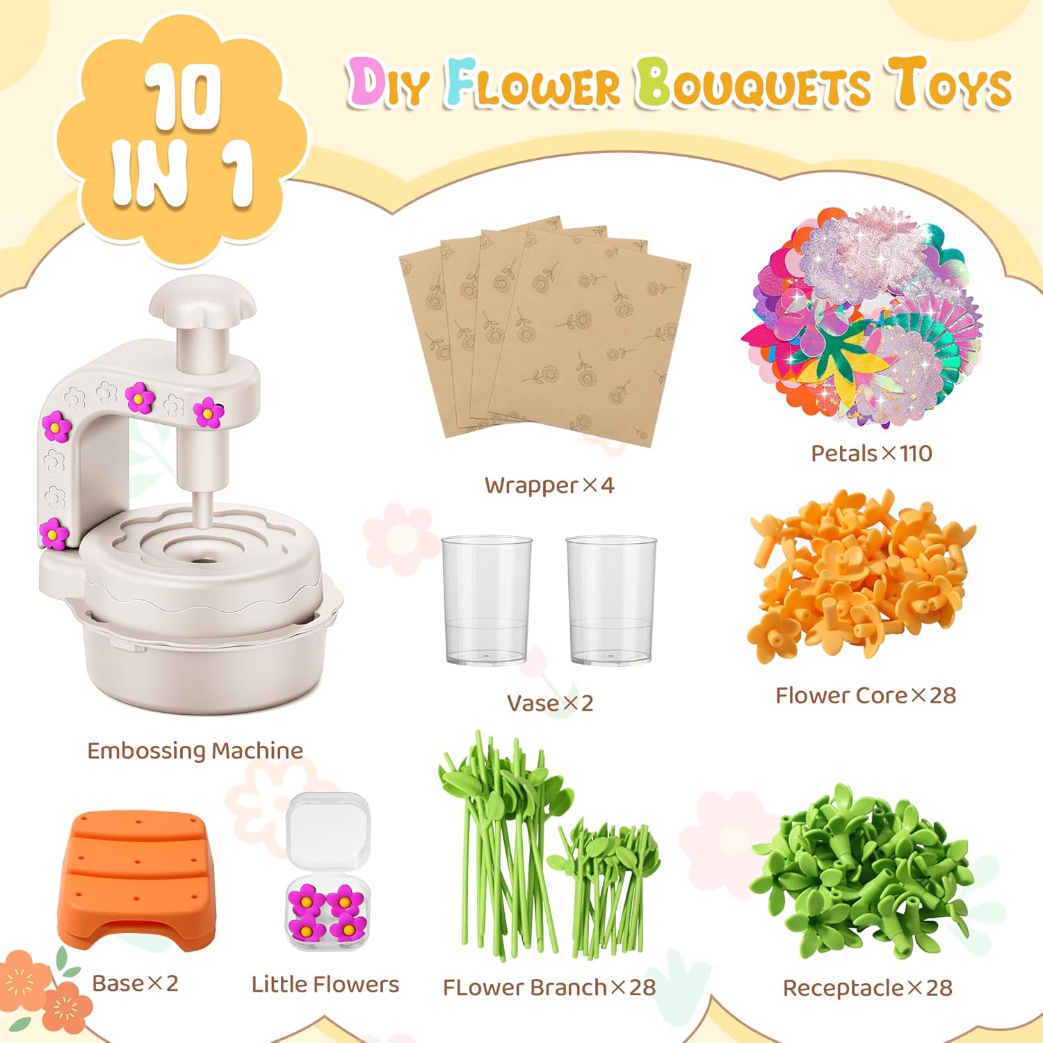 Fabric Flower Bouquets Toys,DIY Craft Kits for Kids,Arts and Crafts Toy for 3+ Year Old Girls,Flowers Market Toy,Build Your Flower Bouquet,Educational Preschool Learning Toys for Birthday,Christmas