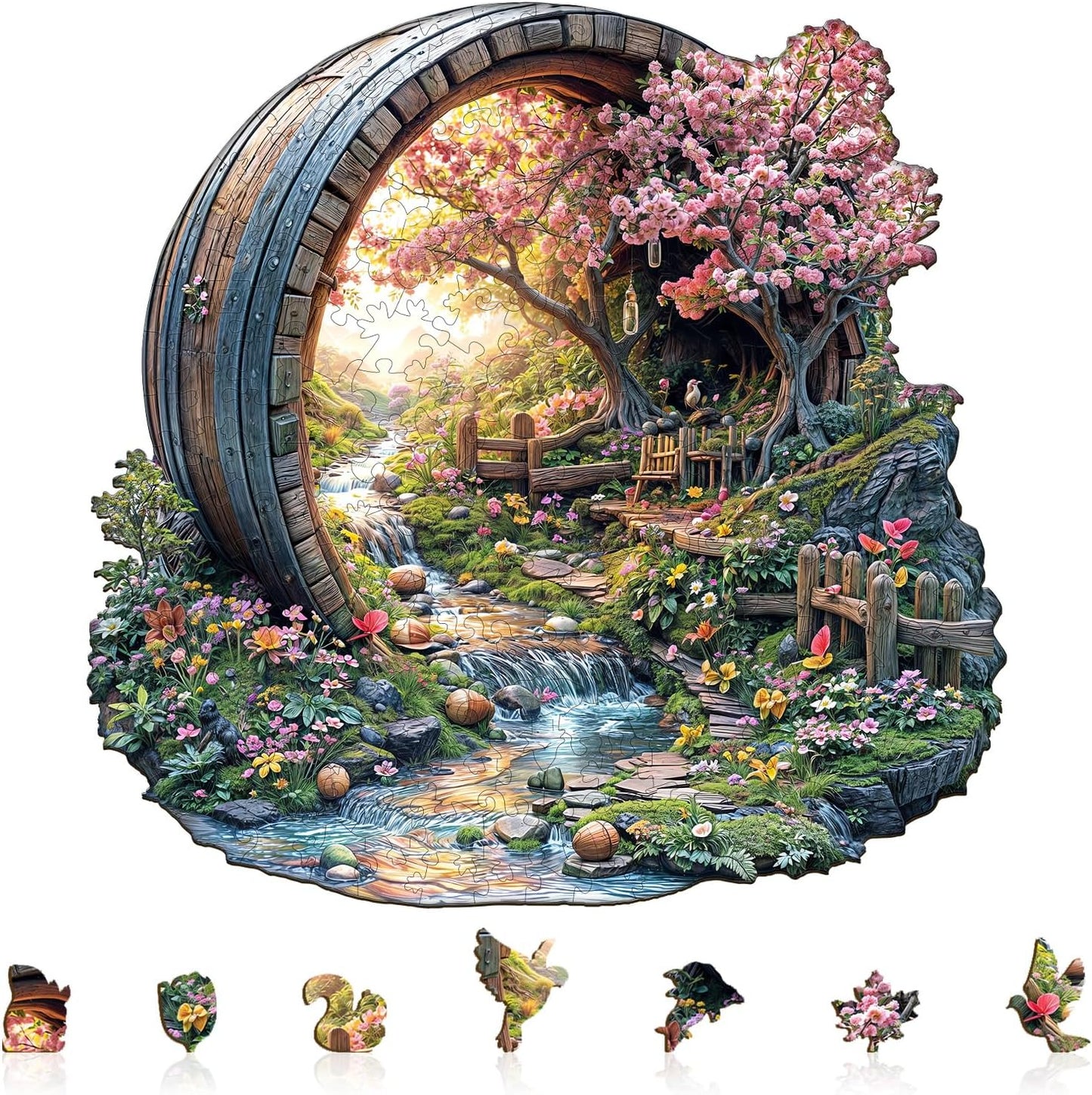 Wooden Puzzles for Adults, Spring Flower Wooden Jigsaw Puzzle for Adults, 465 PCS Unique Shape Wood Puzzles Adult, Birthday Party Gifts for Friends & Family Leisure Time Game Home Decor (XL-17.3*17in)
