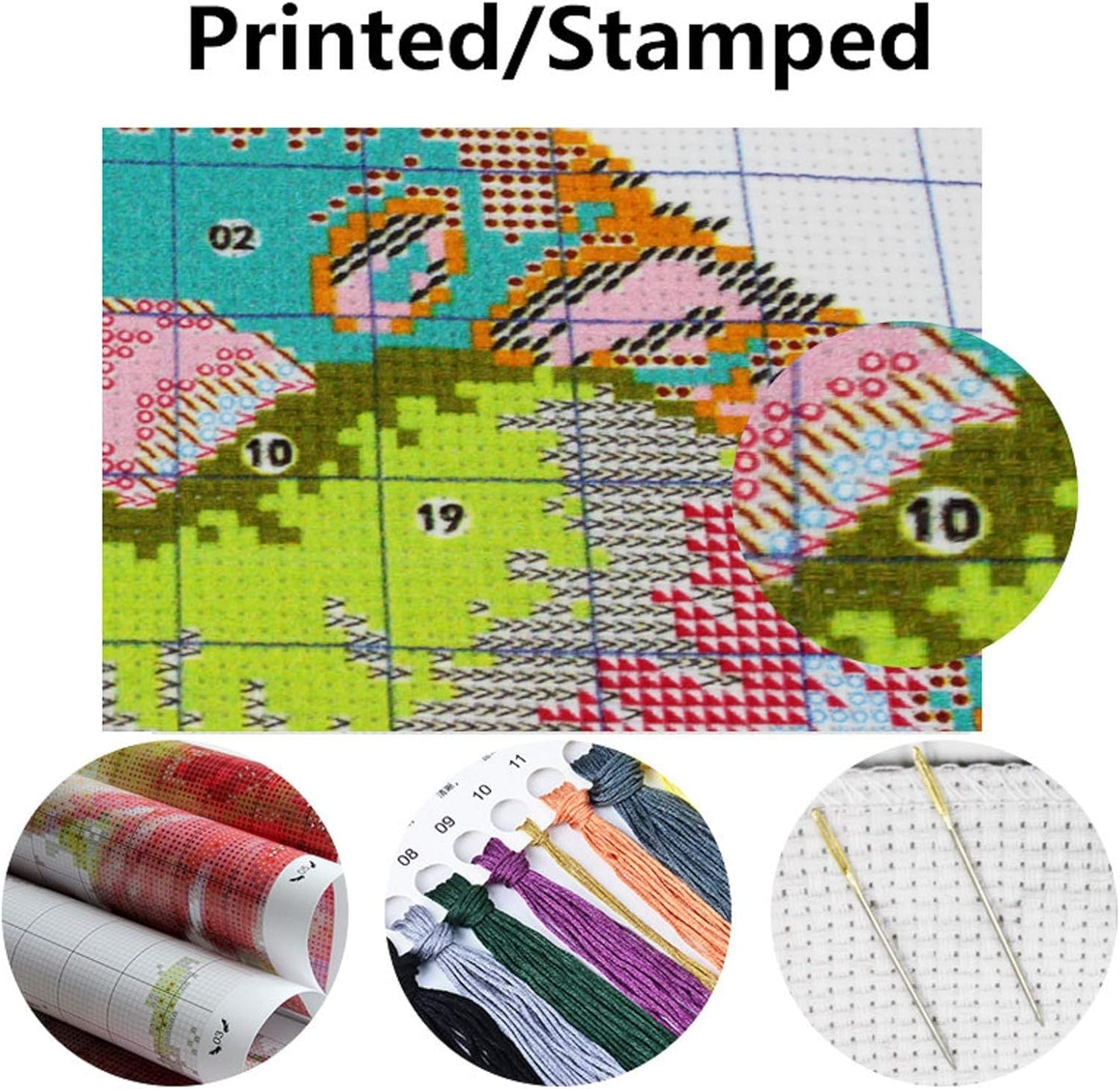 Dimensean Stamped Cross Stitch Kits Full Range of Embroidery Patterns Starter Kits for Beginners Adult or Kids DIY Cross Stitches Needlepoint Kits 11CT-Hummingbirds Gather Honey 17.7x17.7 inch