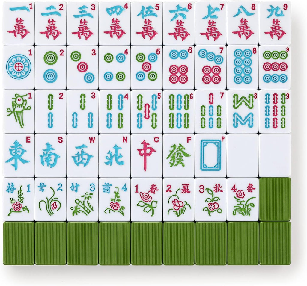 Chinese Mahjong Game Set 146 Qulity Mahjong Green Tiles 1.4-inch Chinese Mahjong Game Set with Blue Printed Carrying Bag [中式麻將 專業套裝](Tiles ONLY, Racks Not Included)