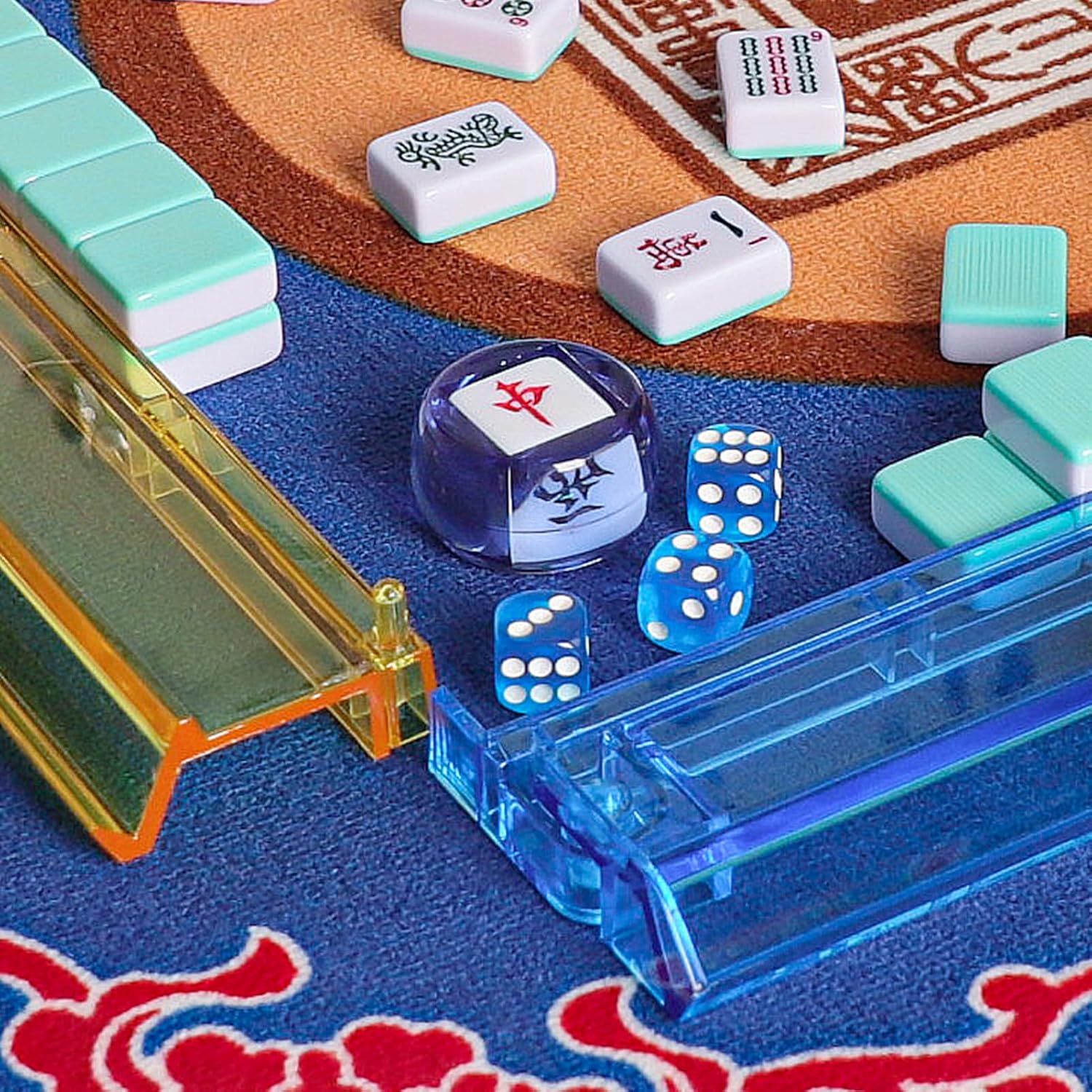 American Mahjong Game Set, 166 Light Green Tiles, 4 All-in-One Color Rack/Pushers, Complete Mahjong Tile Set, Light Green Carrying Bag