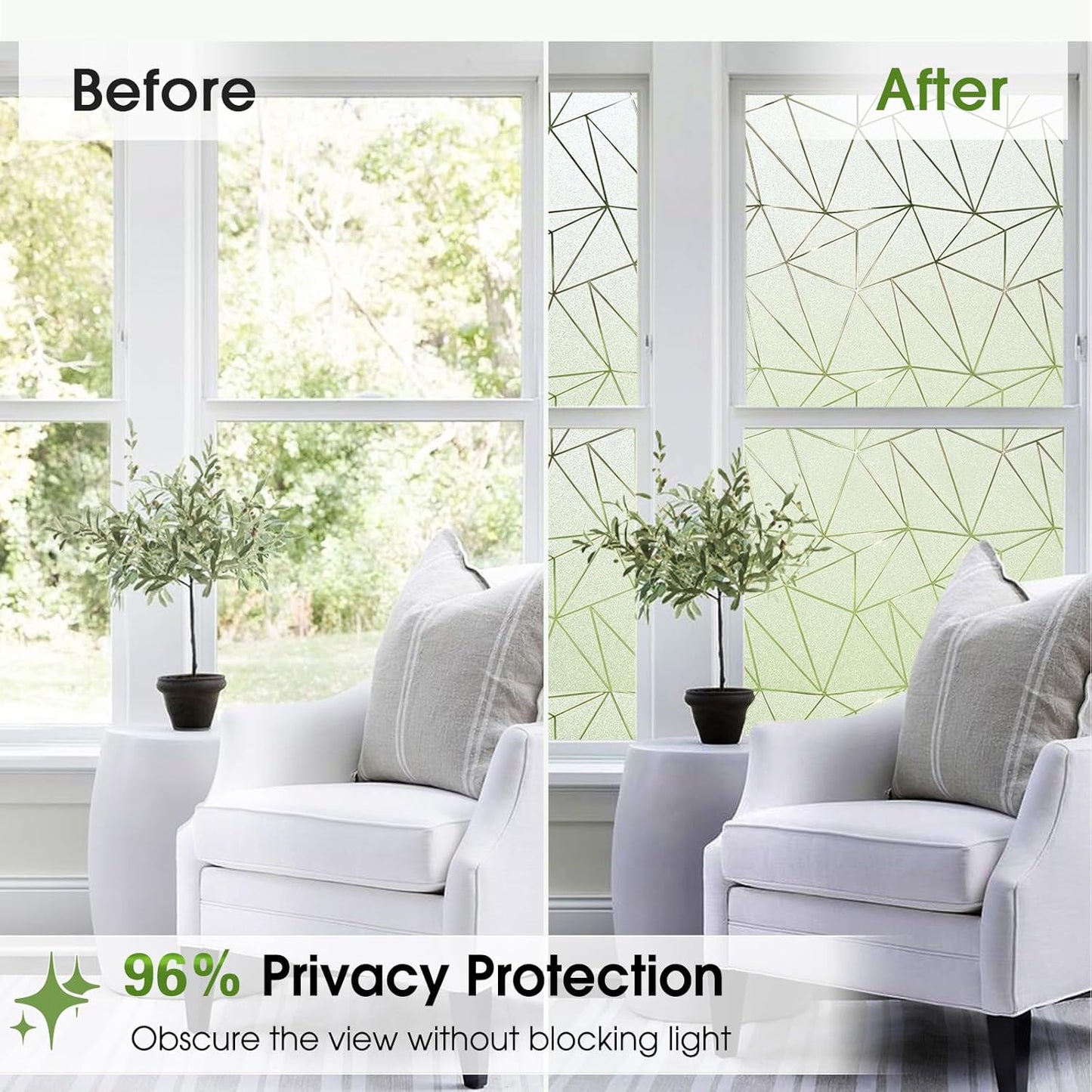 Coavas Window Privacy Film, Frosted Glass Static Cling, Decorative for Bathroom Door Covering, UV Blocking Window Cling, Non-Adhesive Vinyl Sticker, Day and Night Windows Tint for Home, 17.5x157.5 in