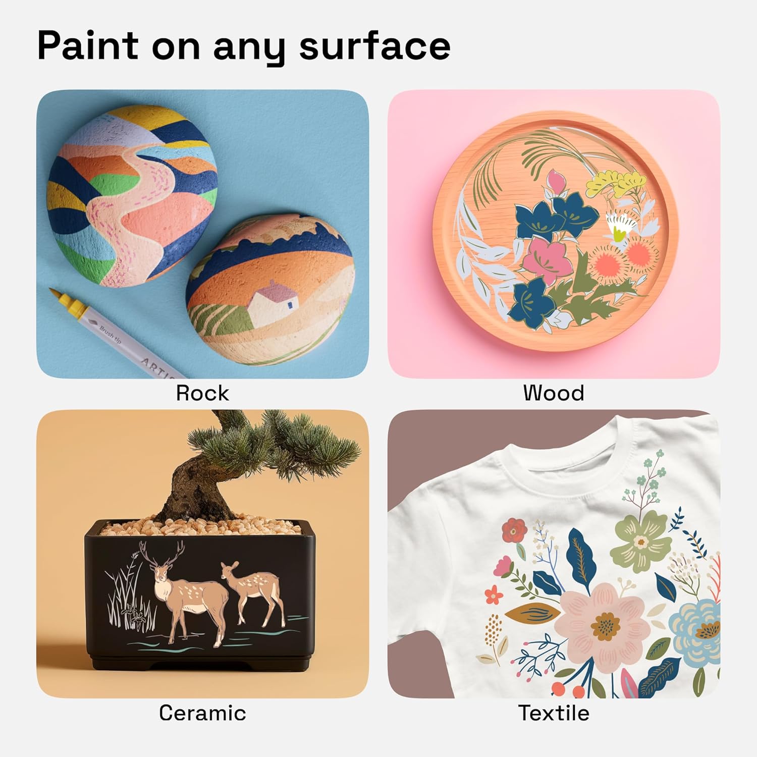 ARTISTRO 24 Pastel Dual Tip Brush + Fine Acrylic Paint Markers - Easy for All Ages & Levels Paint Pens for Fabric, Rock, Glass, DIY - Halloween Pumpkin Painting Kit, Art Supplies, Christmas Gift