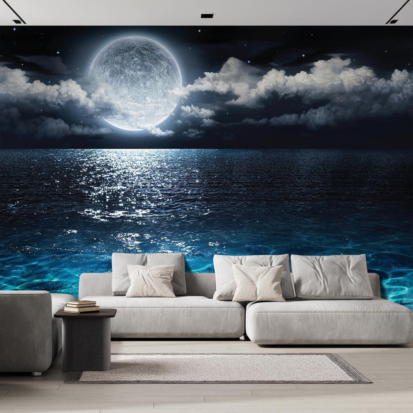 wall26 Wall Sticker/Wall Mural Sea Under Moonlight, Not Peel and Stick, Non-Woven Wallpaper Decorative for Bedroom, Living Room, Office - 96x120 inches