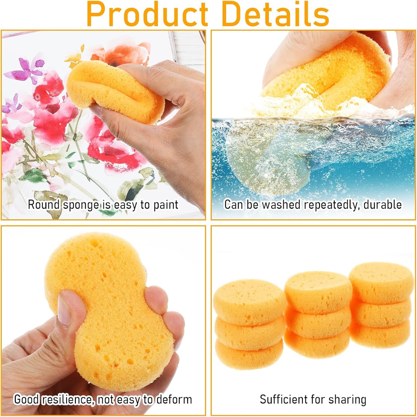 12 PCS Pottery Sponges Elasticity Clay Sponges Round Cleaning Sponge Water Absorption Soap Sponges Soft Yellow Artists Sponge for Kitchen Shoes Leather Care Painting