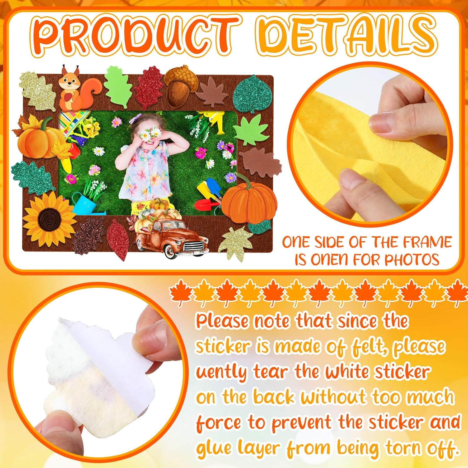 Ferraycle 232 Pcs Fall DIY Picture Frames Craft Kit Thanksgiving Felt Photo Frames with Leaves Pumpkin Harvest Crafts with Foam Stickers for Autumn Party Favor(Multi Color,Classical)