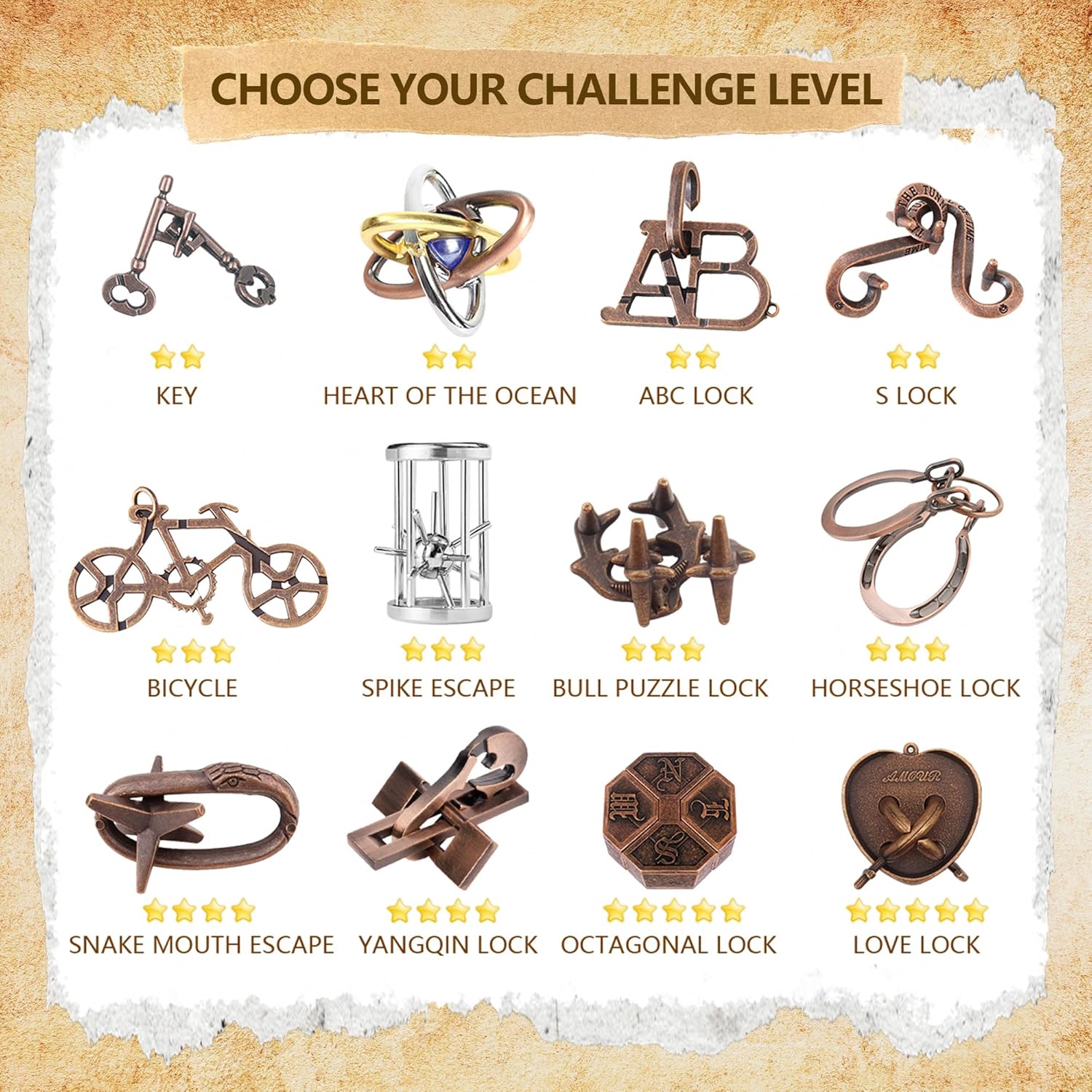 12Pcs Brain Teaser Puzzles for Adults and Teens, 3D Metal Puzzle Set with Various Difficulty Levels, IQ Logic Challenge Disentanglement Game, Fun Handheld Brain Teasers for Focus, Gifts for Boys Girls