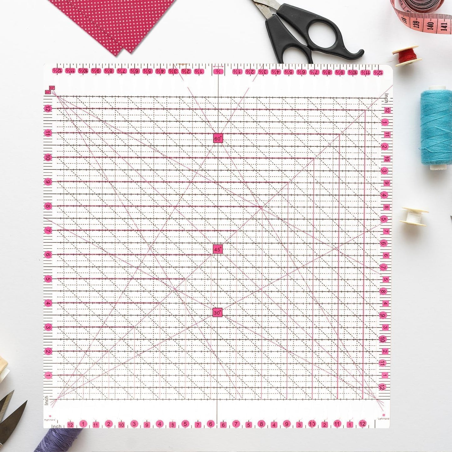12.5 * 12.5" Quilting Ruler,Square Sewing Ruler, Durable 4mm Thick Slotted Rulers,Clear Mark Acrylic Ruler for Quilting, Sewing, Crafts Template for Precise Cutting