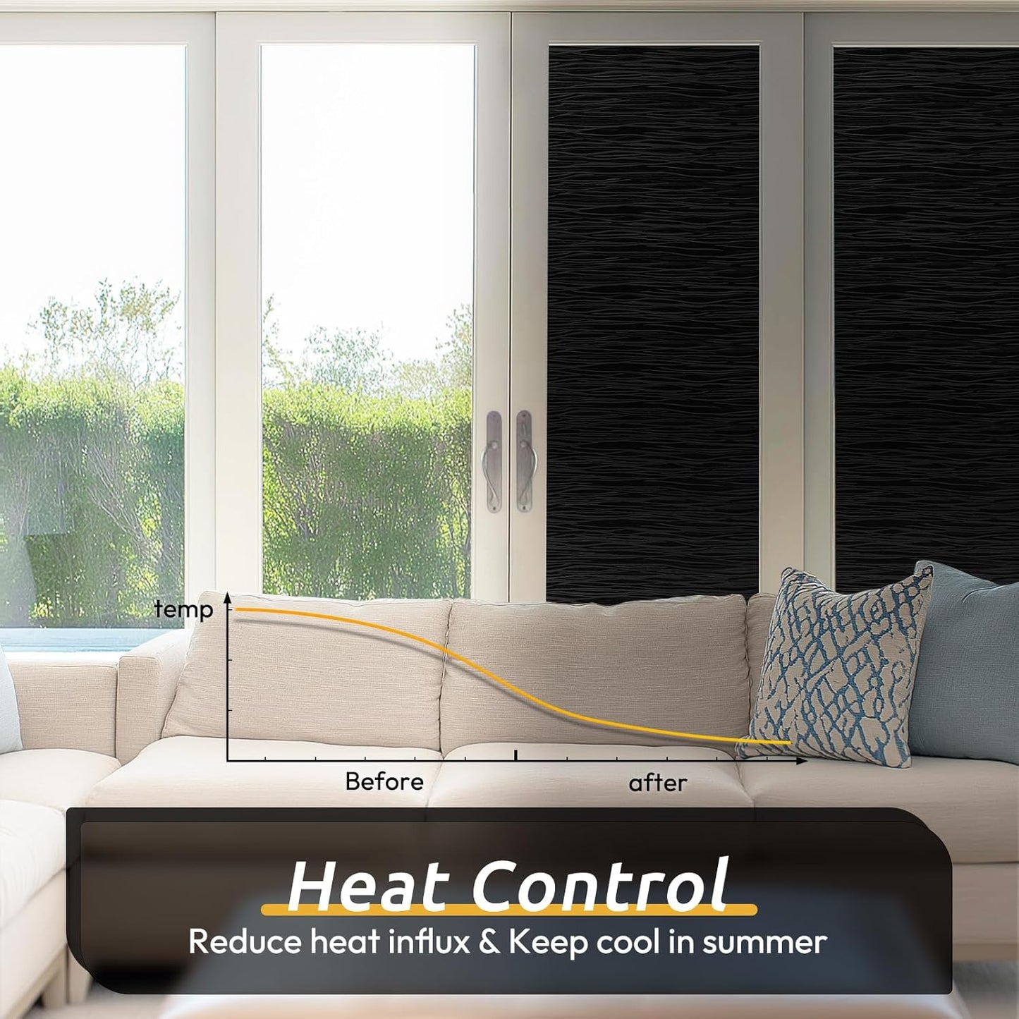 rabbitgoo Blackout Window Film, Sun Light Blocking Window Black Out Cover for UV Reduction, Removable Tint Room Darken Heat Control Frosted Glass Sticker for Home, Black, 29.5 x 78.7 Inches