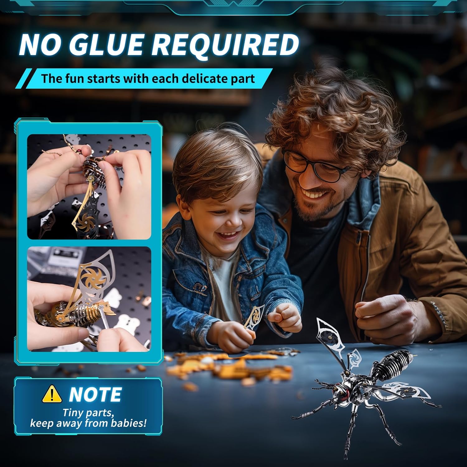 3D Puzzles for Adults, Metal Model Kit Wasp Mechanical Puzzle for Adults/Teens, DIY Creative Craft Gifts Kits Difficult Assembled 3D Puzzle for Family Time, Home Decor (Black)