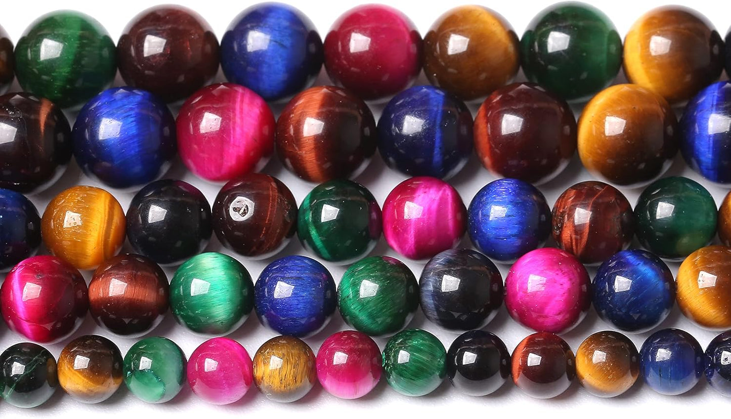 36pcs 10mm AAA Natural Colorful Tiger Eye Stone Beads Gemstone Round Spacer Loose Beads for Jewelry Making DIY Bracelet Necklace