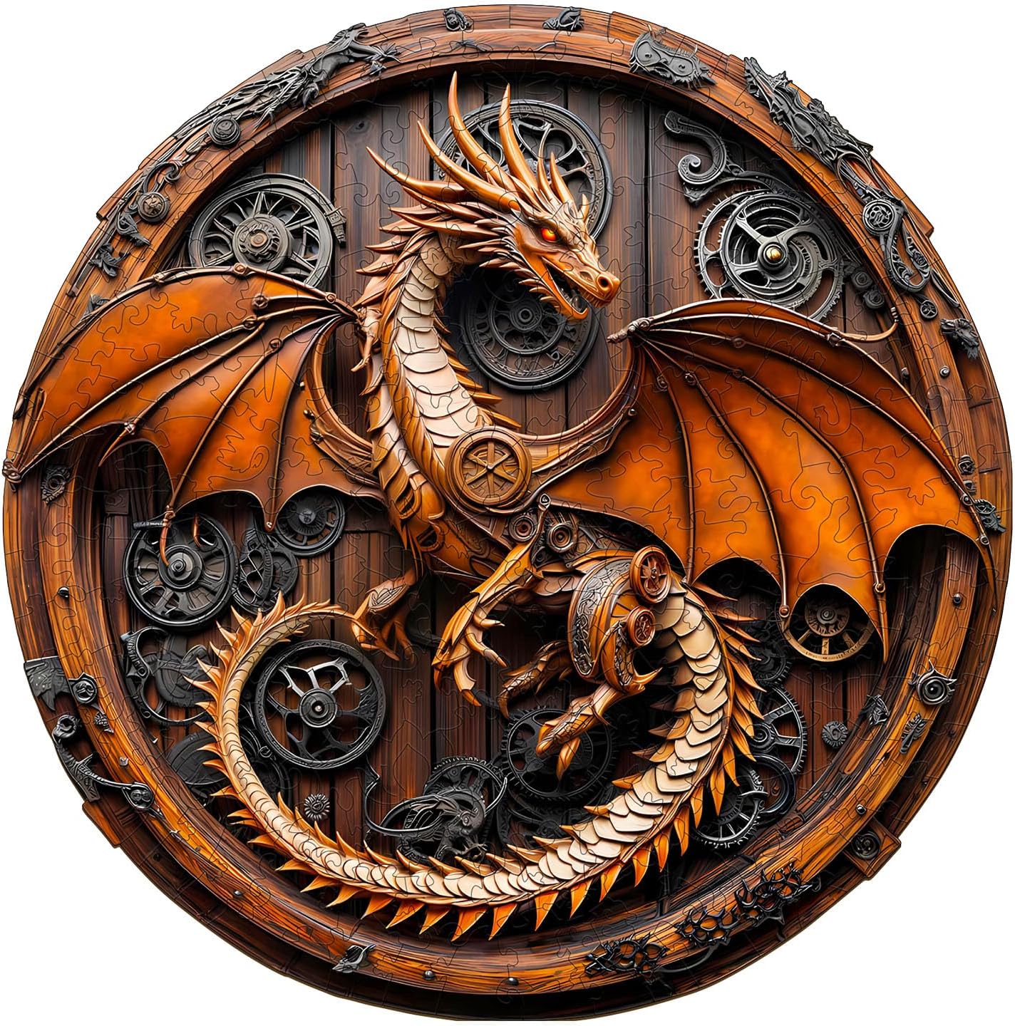 Wooden Puzzles for Adults, Mechanical Dragon Wooden Jigsaw Puzzle for Adults, Wood Puzzles Adult, Unique Animal Shape, Gifts for Friends and Family, Wall Art Canvas Puzzle (XL -17.3*17.2in -550 pcs)