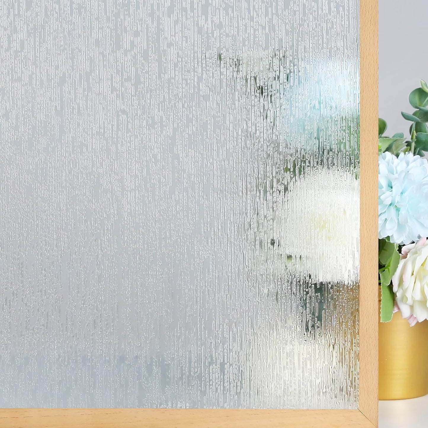 rabbitgoo Window Privacy Film Frosted Glass Clings, Decorative Sun UV Blocking Static Cling Window Covering, Removable Frosting Sticker for Home, Rain Silk, 35.4 x 157.4 Inches
