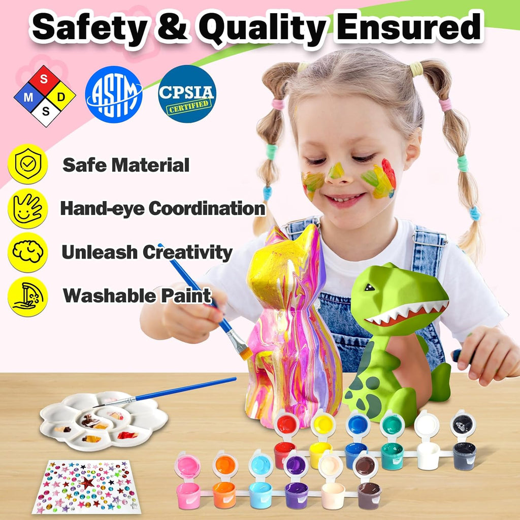 FUNZBO 2Pcs Paint Your Own Dinosaur & Cat Lamp - Halloweens Arts and Crafts Supplies Painting Kits for Kids Teen, DIY Night Light Toy for Toddler Girl Boy Age 3 4 5 6 7 8 9 10 11 12 13 + Birthday Gift