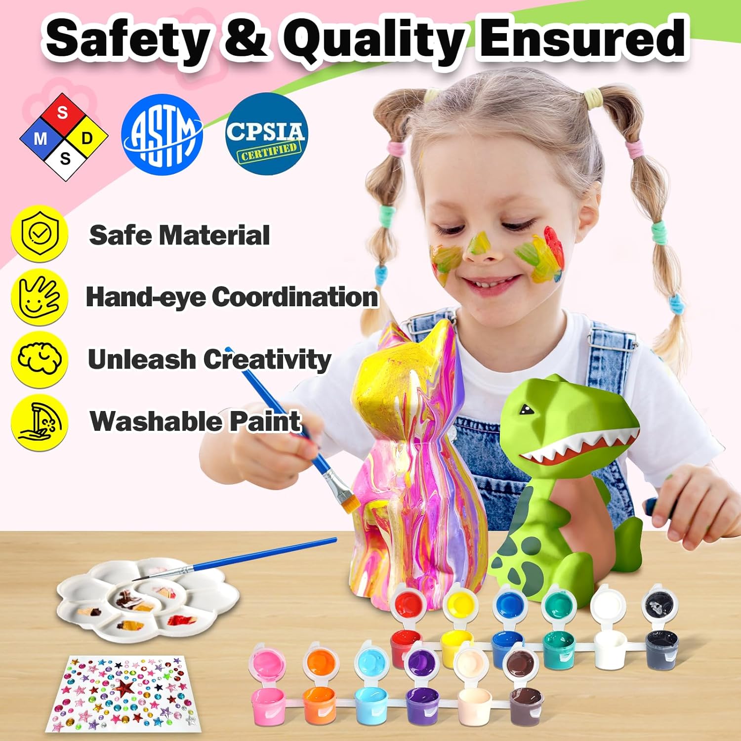 FUNZBO 2Pcs Paint Your Own Dinosaur & Cat Lamp - Halloweens Arts and Crafts Supplies Painting Kits for Kids Teen, DIY Night Light Toy for Toddler Girl Boy Age 3 4 5 6 7 8 9 10 11 12 13 + Birthday Gift