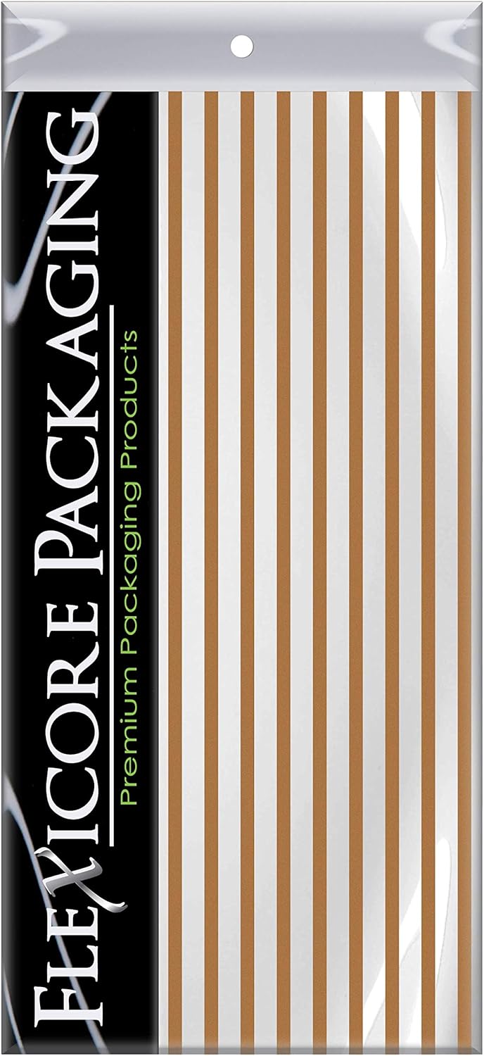 Flexicore Packaging Metallic Gold Pin Stripe Print Gift Wrap Tissue Paper Size: 15 Inch X 20 Inch | Count: 100 Sheets | Color: Gold Pin Stripe