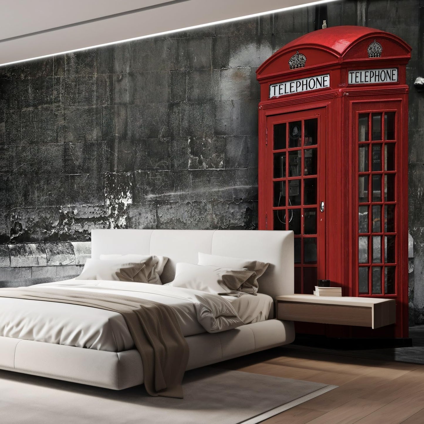 wall26 Wall Sticker/Wall Mural British Phone Booth in London, Not Peel and Stick, Non-Woven Wallpaper Decorative for Bedroom, Living Room, Office - 120x144 inches
