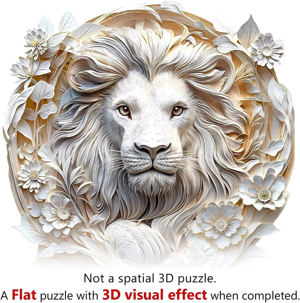 Wooden Puzzles Adults, 3D Paper Lion Wooden Puzzles 100 Pieces, Unique Animal Shaped Wood Challenging Jigsaw Puzzles Gifts for Adults, 8.5x8.3in