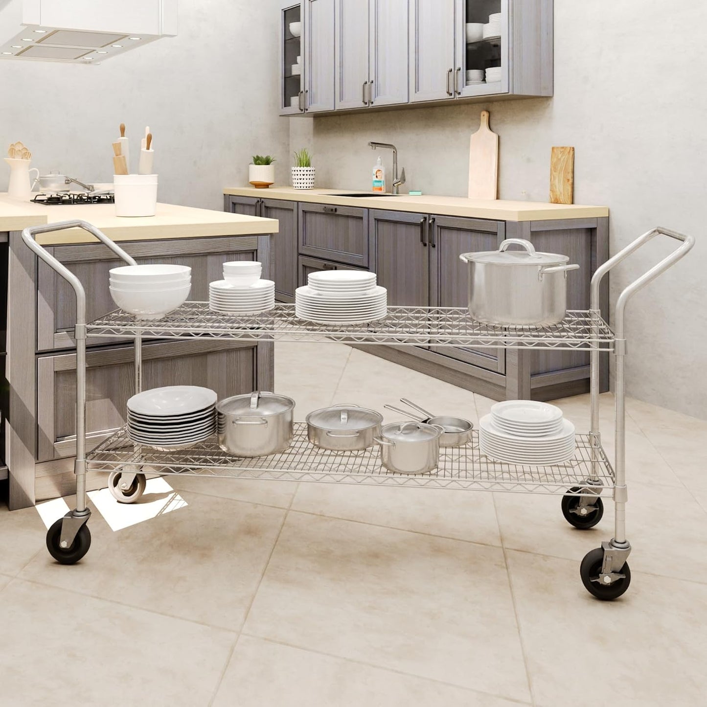 18" W x 60" L x 36" H Chrome Heavy Duty Utility Cart | 2-Tier | NSF Commercial Storage Rack Mobile Unit | Storage and Mobility Solution for Your Business