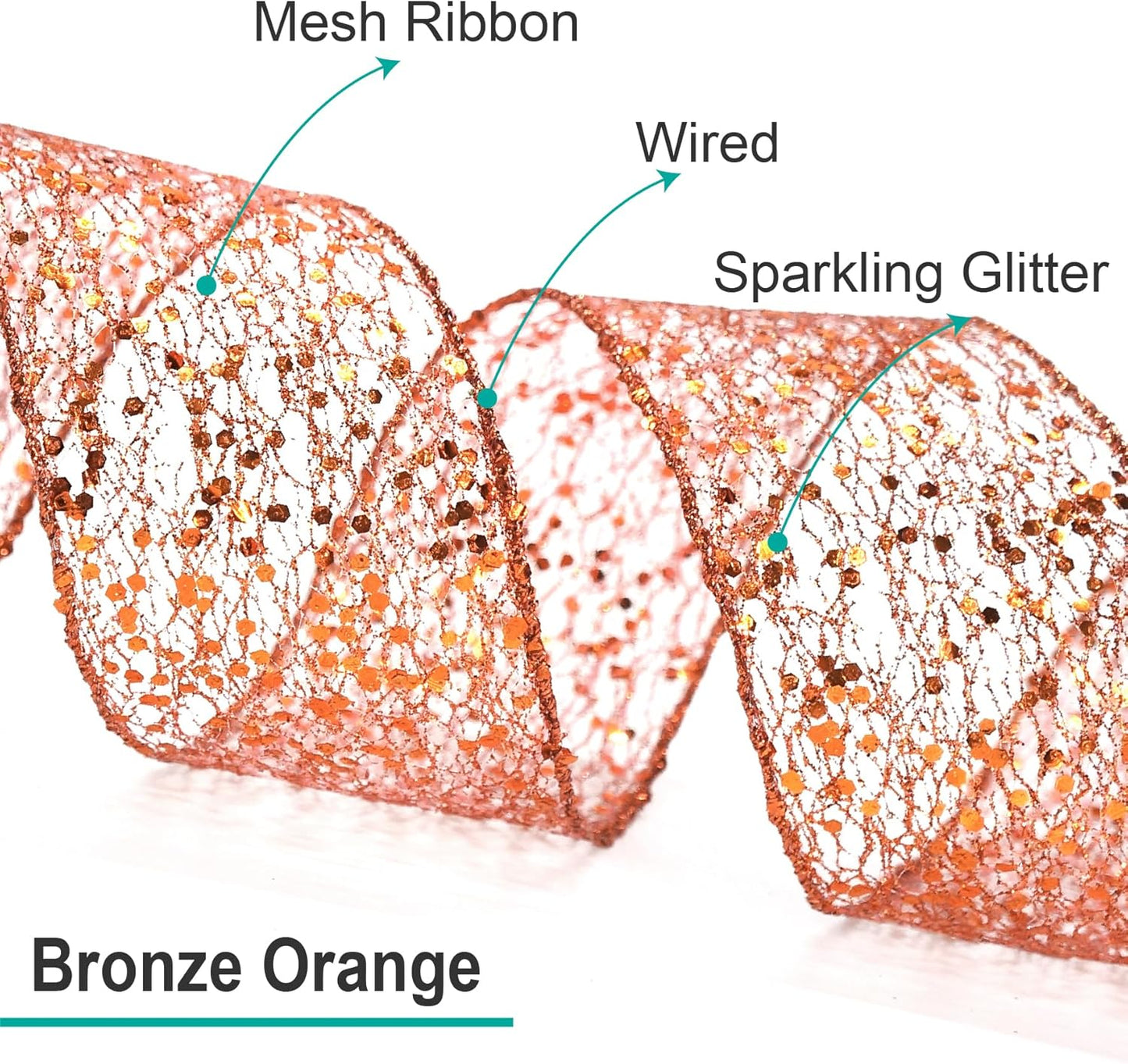 CT CRAFT LLC Sparkling Glitter Mesh Wired Ribbon 4" x 10 Yards Bronze Orange for Christmas Home Decor Bow Gift Wrapping DIY Crafts Wreath