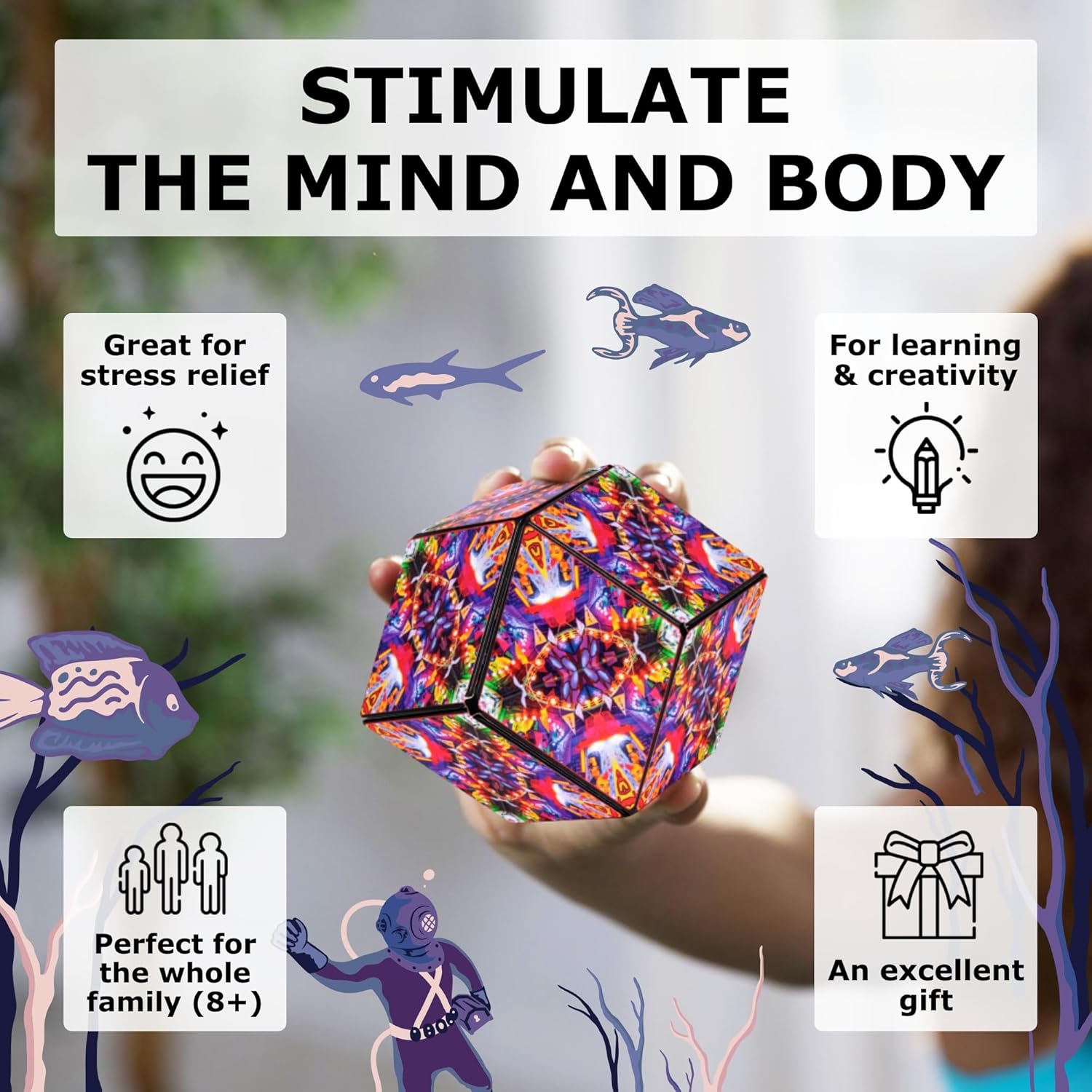 SHASHIBO Shape Shifting Box - Award-Winning Fidget Toy w/ 36 Rare Earth Magnets - Fidget Cube Transforms Into Over 70 Shapes, Sensory Toy Gift for Kids, Teens, and Adults (Dryer Portal)