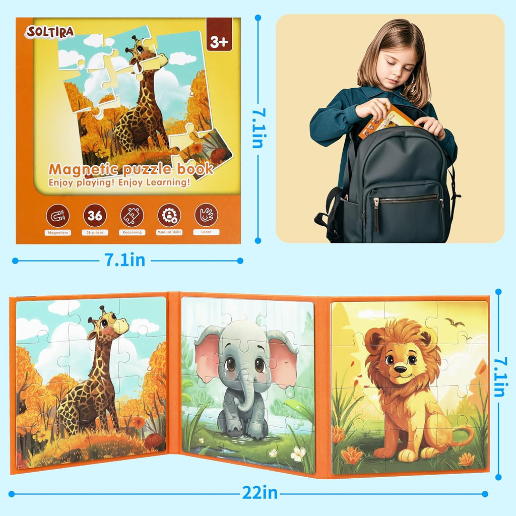 Puzzles for Kids Ages 3-5 36PCS-3 Animal Themes Magnetic Puzzles for Kids 4-6 Travel Puzzle for Airplane/Car/Road Trip/Gift Toys for 3 4 5 6 Year Old Girls and Boys