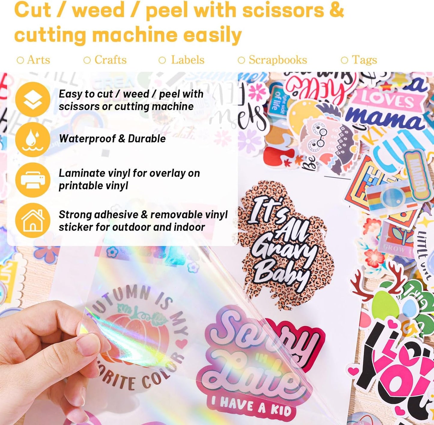 TECKWRAP Holographic Laminate Sheets Laminating Sheets Holographic Sticker Paper for Inkjet Printer Clear Vinyl Laminate Sheets for Stickers 8.26" x 11.69" A4 28 Sheets for DIY Crafts Scrapbooking