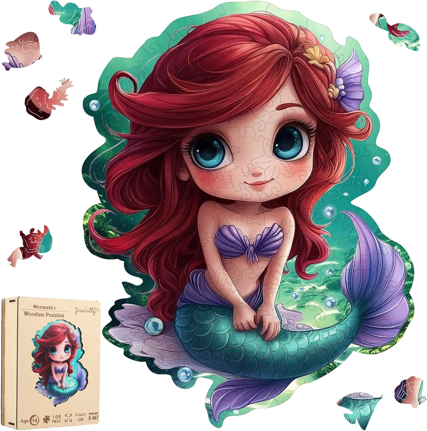 Wooden Puzzles for Adult and Kids, 100 Pieces Ocean Puzzle, Mermaid Unique Shaped Wooden Preschool Puzzle, Toddler Wooden Puzzle Toy Gift for Family and Friends, Suitable for Family Games