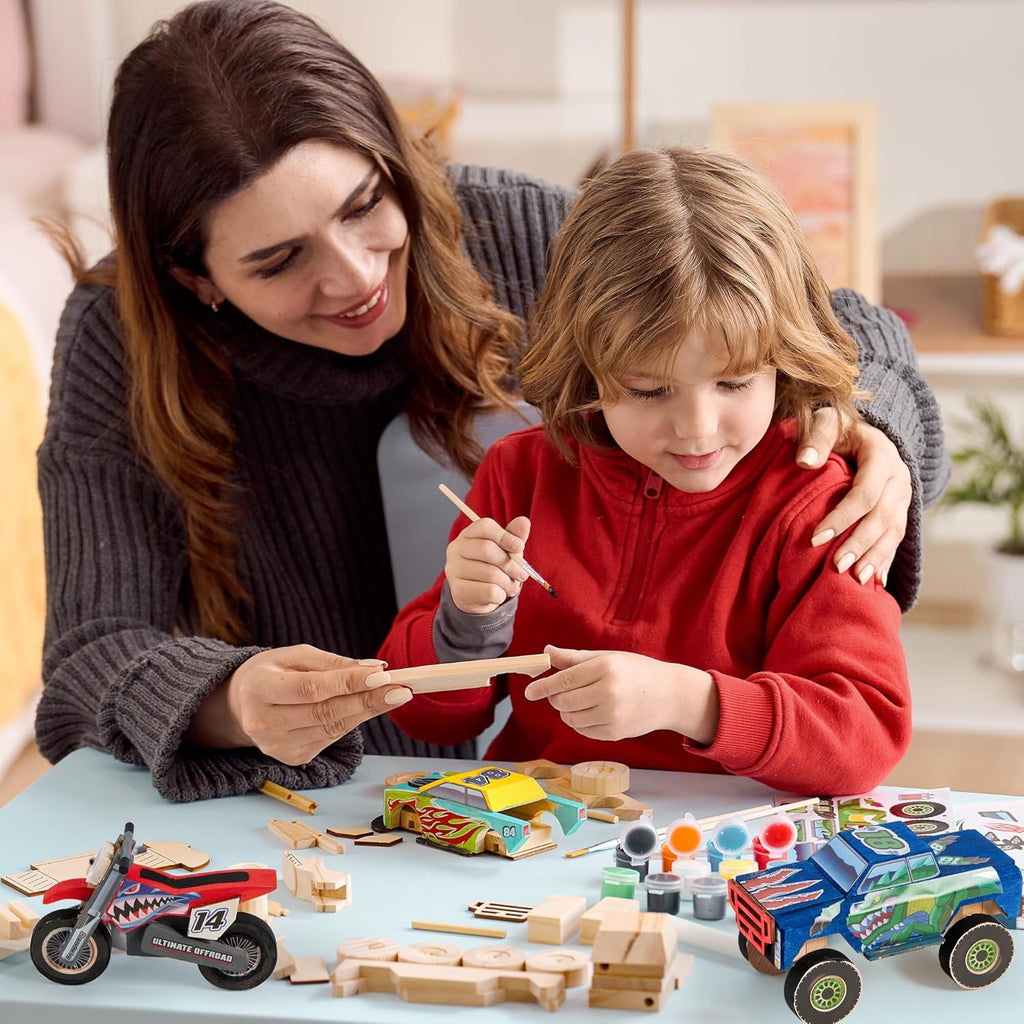 JOYIN Kids Craft Kit Build & Paint Your Own Wooden Race Car Art & Craft Kit DIY Toy Make Your Own Car Truck Toy Construct and Paint Kit, Presents for Kids