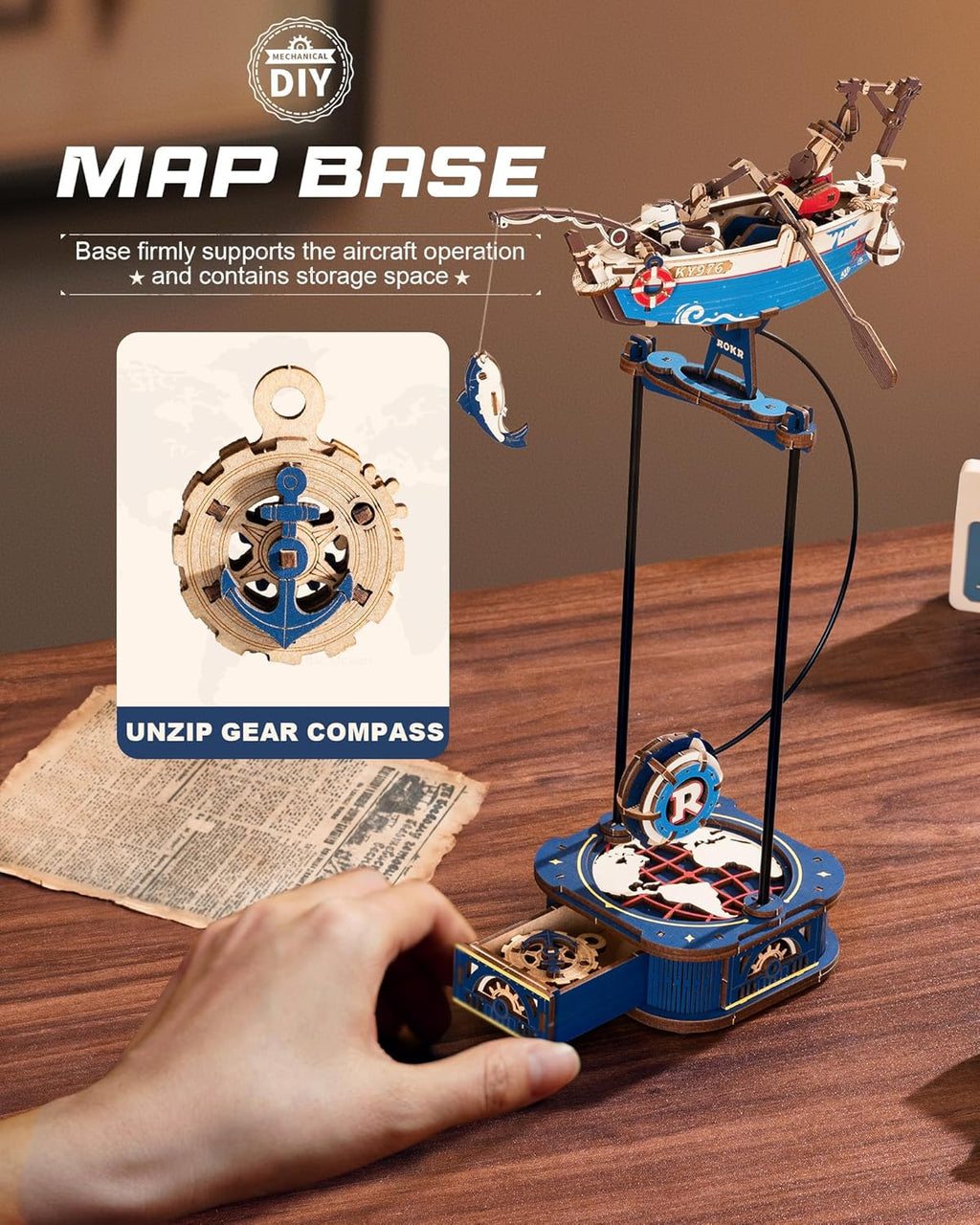 ROKR 3D Wooden Puzzles for Adults,Gravity Swing Ocean Fisher Model kit, 161Piece 3D Puzzles for Adults