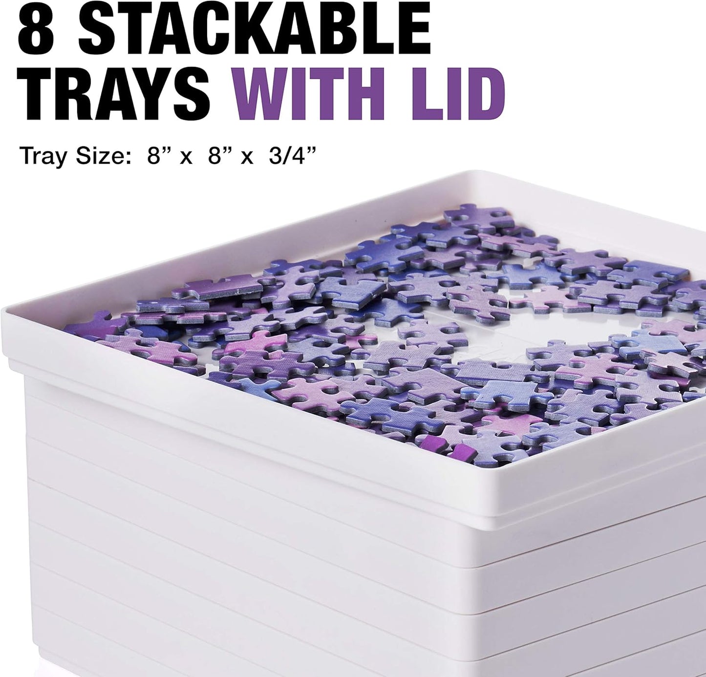 Tidyboss 8 Puzzle Sorting Trays with Lid 8" x 8" - Portable Jigsaw Puzzle Accessories White Background Makes Pieces Stand Out to Better Sort Patterns, Shapes and Colors | for Puzzles Up to 1500 Pieces