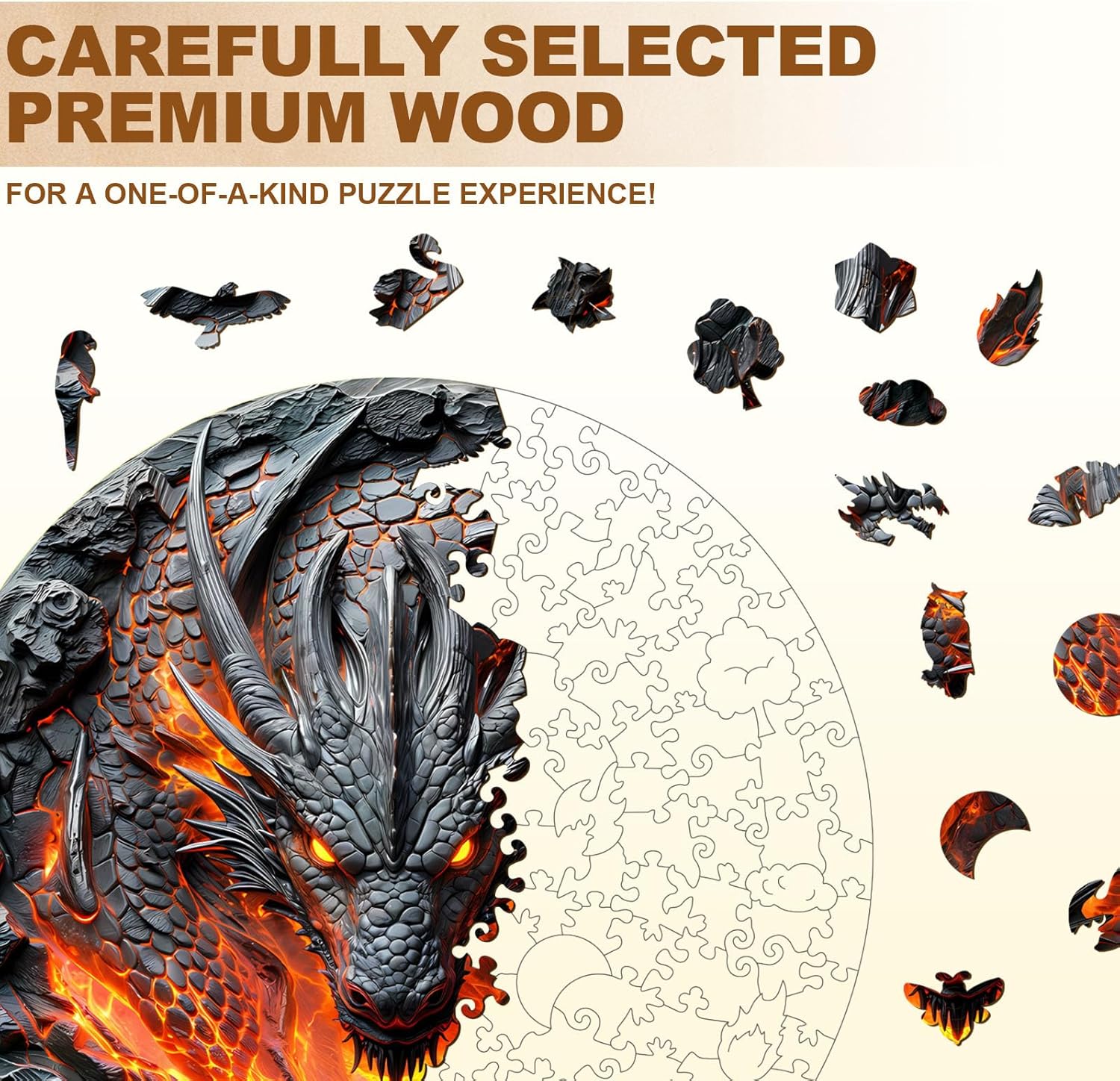 Wooden Puzzles for Adults, 3D Fire Dragon Puzzles, Wood Adult Puzzle, Birthday Gifts for Puzzle Lover (L-13.4 * 13.4 in 270pcs)