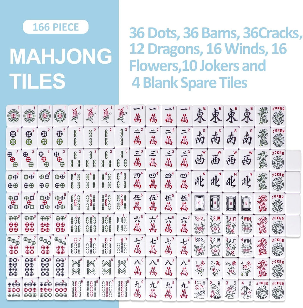 American Mahjong Tile Set with 166 Blue Back Tiles (1.2”, Tiles Only)