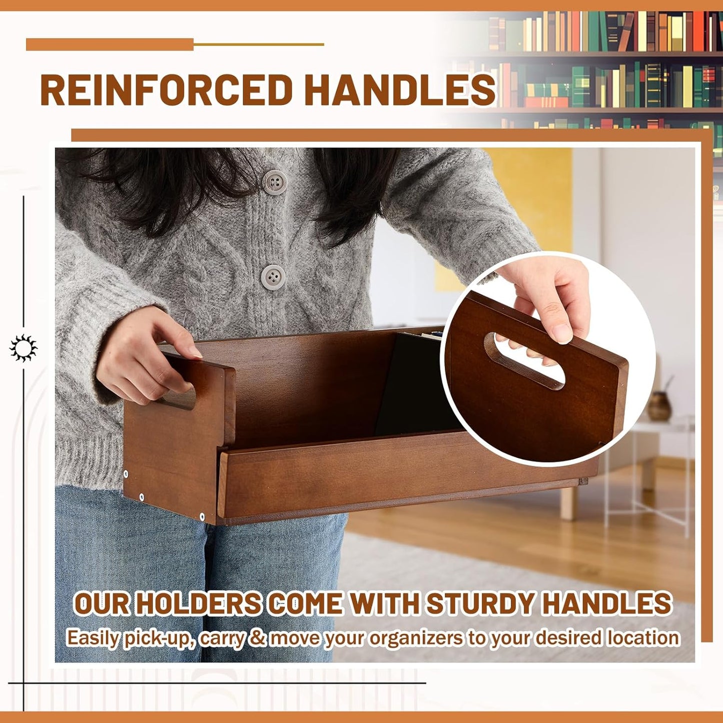 4 Set Wooden CD Storage Box Holder Shelf Cassette Tape Display Racks with Carrying Handles, Organizer Shelf for Movie Cases, DVDs, Each Set Can Store up to 36 Pcs CDs (Brown)