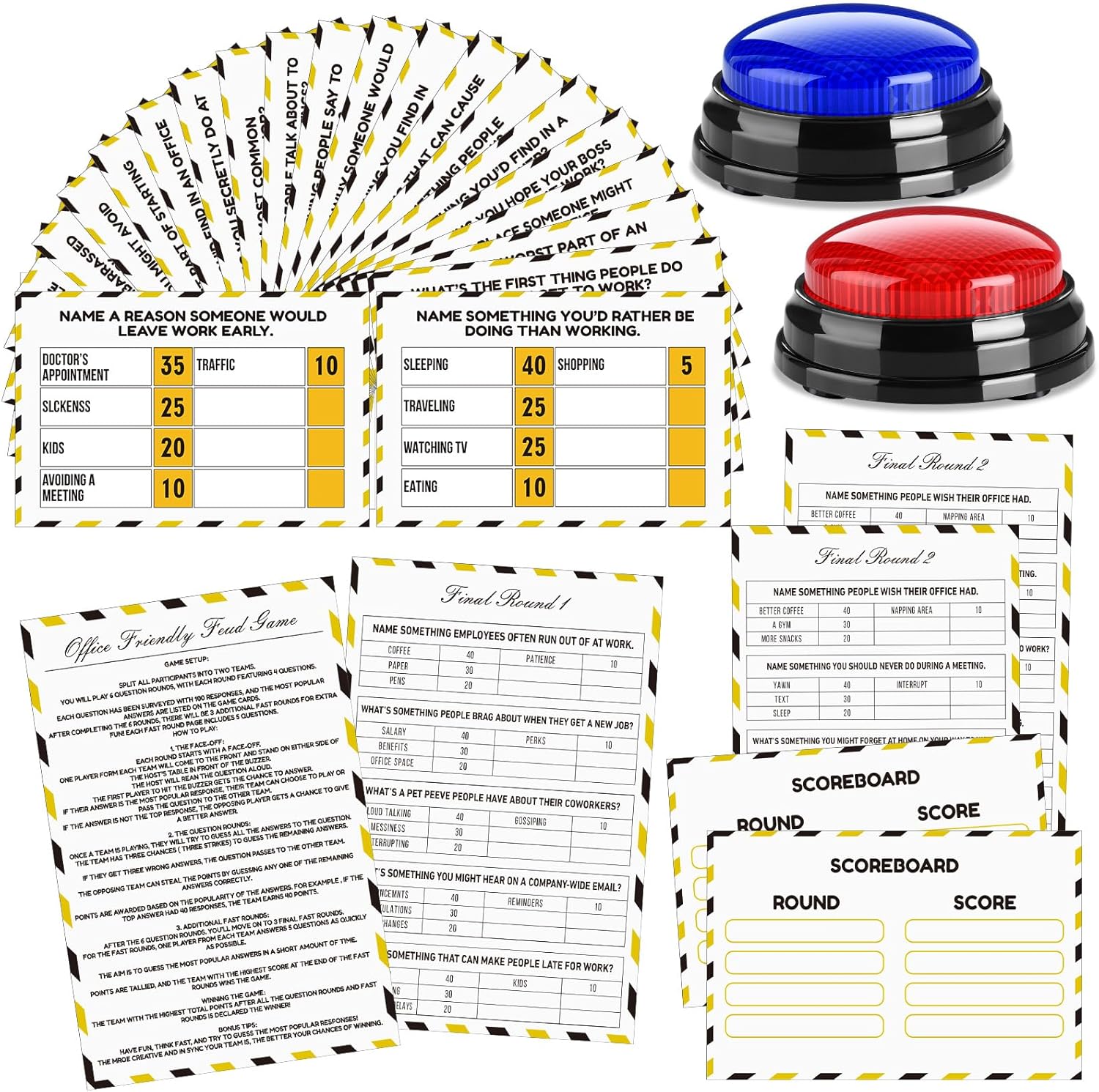Office Party Friendly Feud Game with 2 Answer Buzzers, Team Building Feud Cards for Family Game Night Fun Trivia Quiz for Work Staff Coworkers Groups