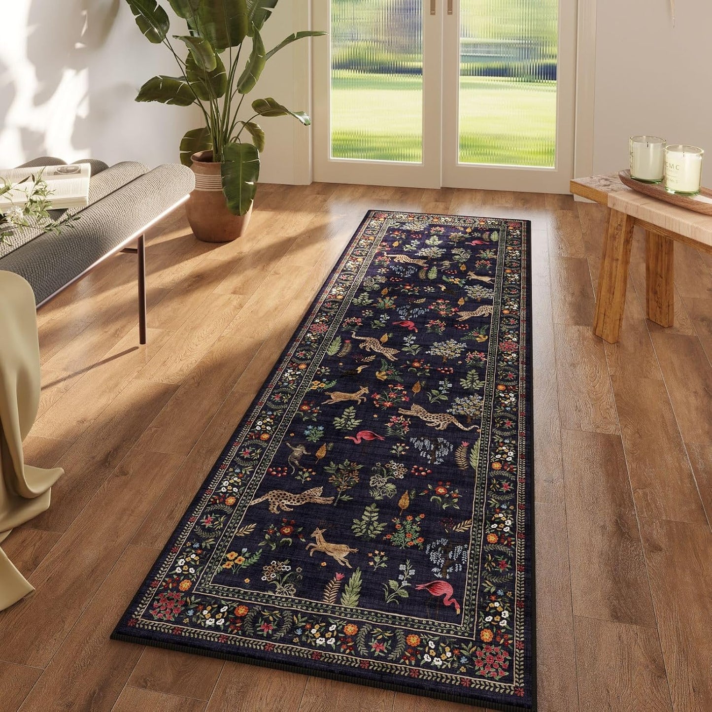 Rugcomf Runner Rug for Kitchen Rug Non Slip 2'x6' Washable Rugs with Rubber Backing Soft Floral Animal Carpet Runner for Kitchen, Laundry, Bedroom, Bathroom (Blue)
