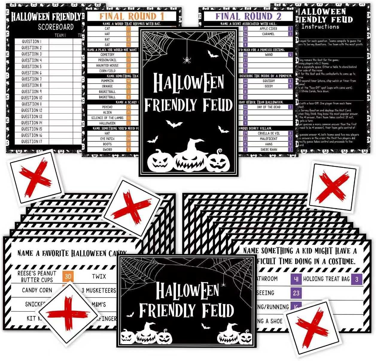Halloween Games for Adults Friends, Halloween Family Friends Feud Trivia Games, Group Party Matching Activities, Fall Festival Board Card Activities, 01