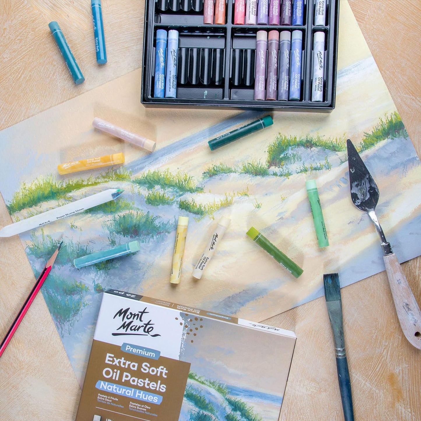 Mont Marte Extra Soft Oil Pastels Natural Hues Premium 39pc, Assorted Natural Oil Pastel Colors, Vibrant, Buttery, Versatile Art Pastels for Blending, layering & Shading, Coloring and Sketching