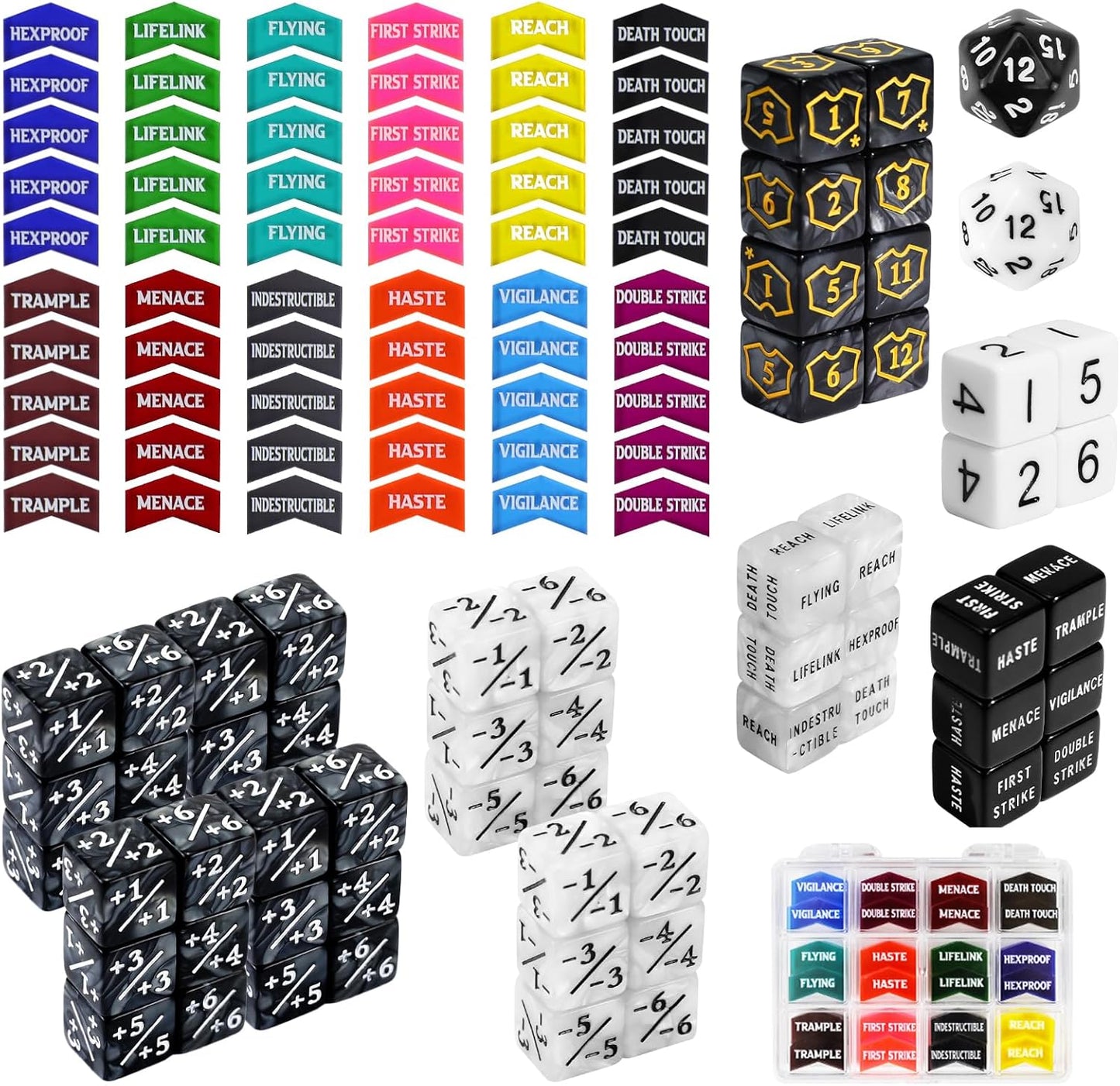 122PCS MTG Abilities Keyword Tokens Dice Counters Set for Magic The Gatering, MTG Buff Tokens Plus 1 Life Counters Dice, Compatible with CCG Creature Stats TCG Magic Card Gaming Accessories