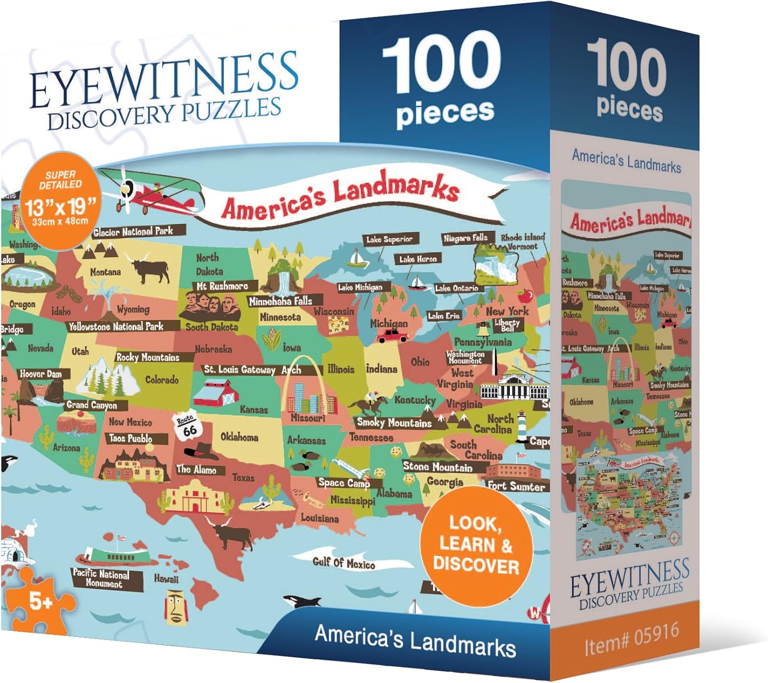 Eyewitness Discovery Puzzle American Landmarks, 100 Piece Jigsaw for Kids, Educational Learning Toy for Boys & Girls, Children Ages 5+