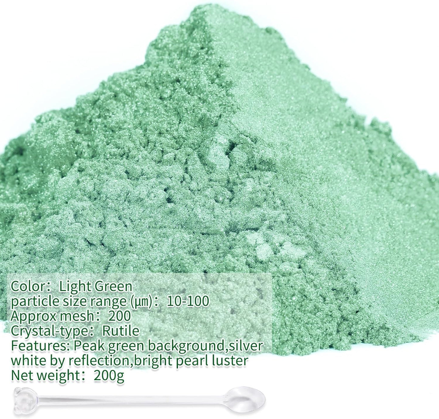 Mica Powder,7.05OZ（200g）,Light Green Mica Powder Pigment for Epoxy Resin，Lip Gloss，Car Paint，Dye，Soap Making，Nail Polish,Epoxy Resin,Candle Making,Bath Bombs