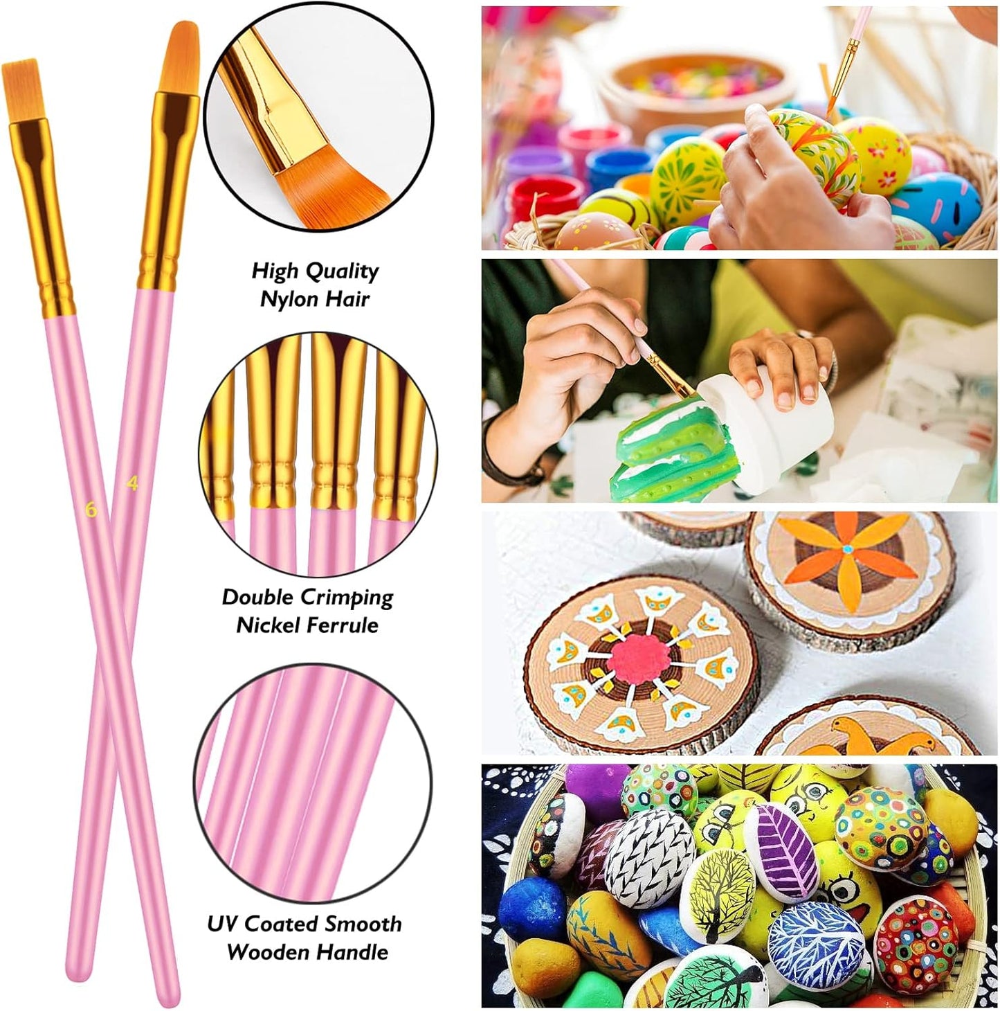 Paint Brush Set, 10 Pcs Paint Brushes for Acrylic Painting, Round Pointed Tip Detail Small Paint Brush for Oil Watercolor Canvas Face Body Boards Rock, Kids Adult Drawing Arts Crafts Supplies, Pink