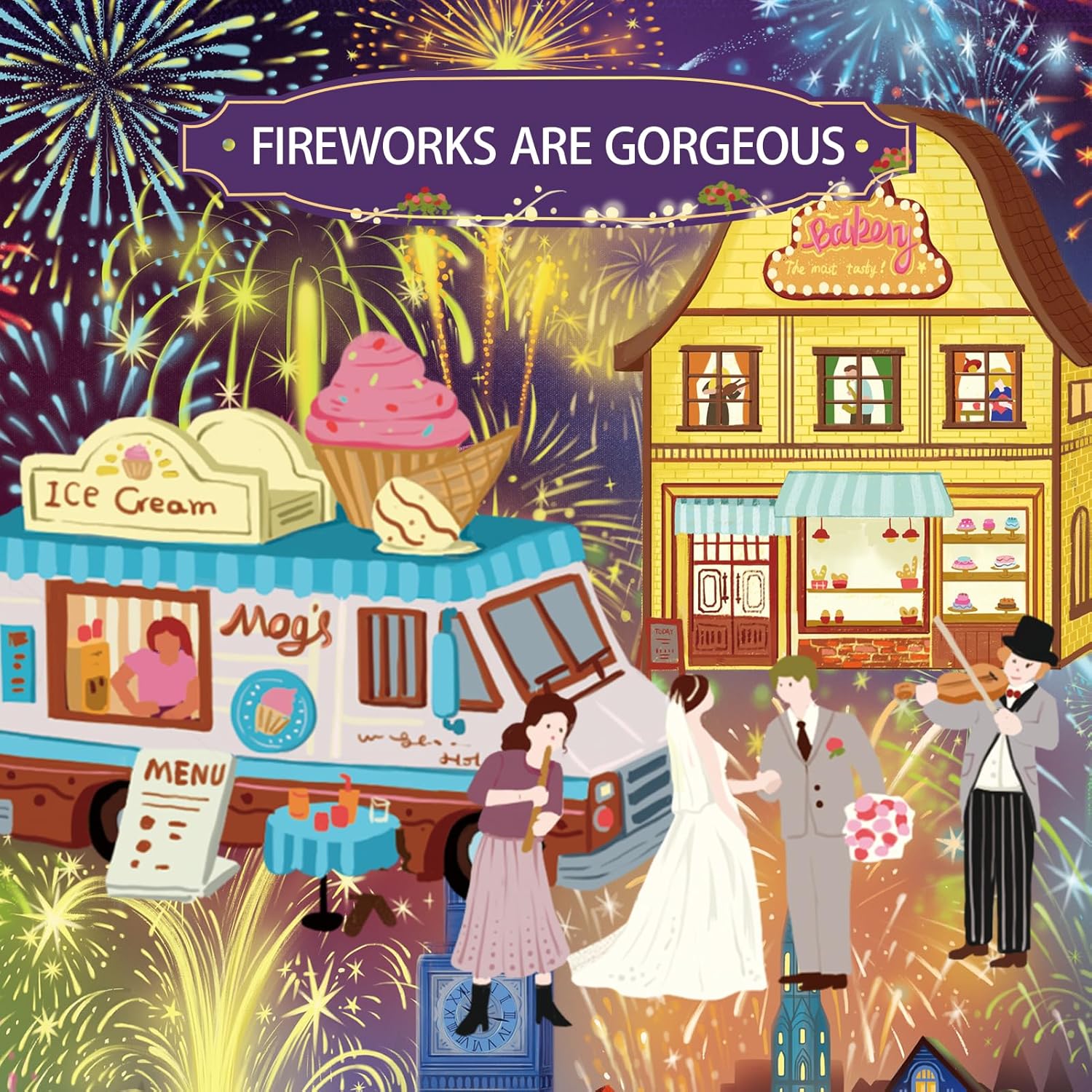 MOMIBOOK Puzzles for Adults 1000 Pieces Jigsaw Puzzles of Fireworks are Gorgeous, Luminous Painting Image Difficult Challenging Hard Impossible Puzzle Unique Funny Party Christmas Birthday Gifts