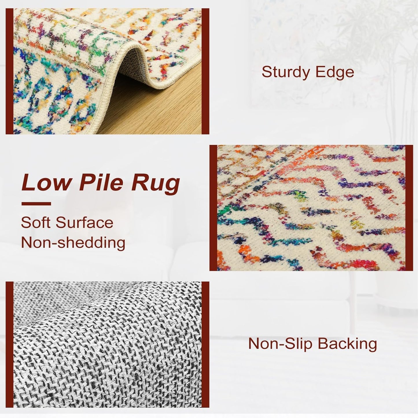 Moroccan Living Room Rugs, 5x7 Soft Bohemian Distressed Non-Slip Large Rug, Low Pile Washable Farmhouse Rug Indoor Floor Carpet for Bedroom Under Dining Table Home Office Decor