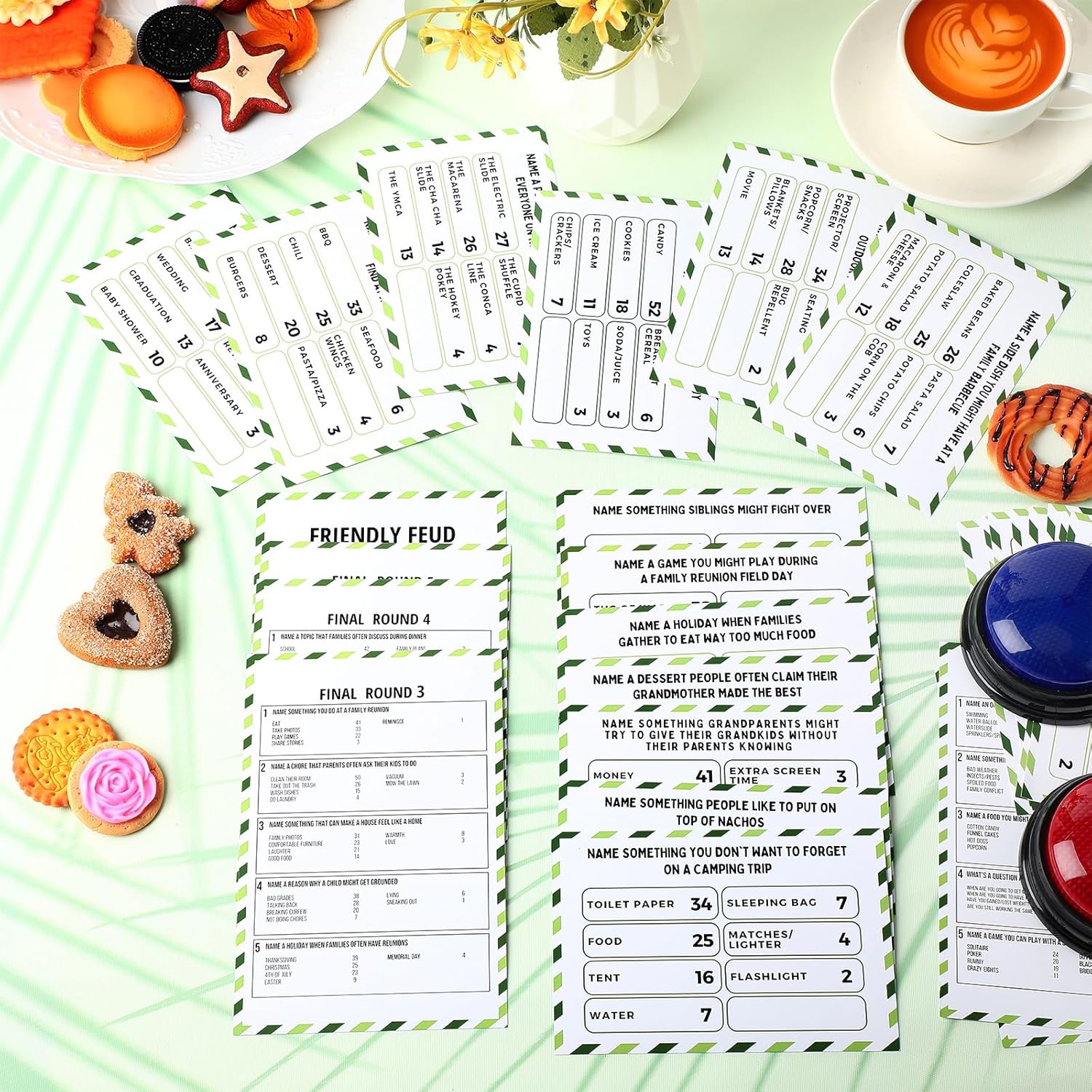 Family Reunion Friendly Feud Game with 2 Answer Buzzers, Feud Cards for Game Night Fun Trivia Quiz for Party Groups Team Building(Colorful, Family)