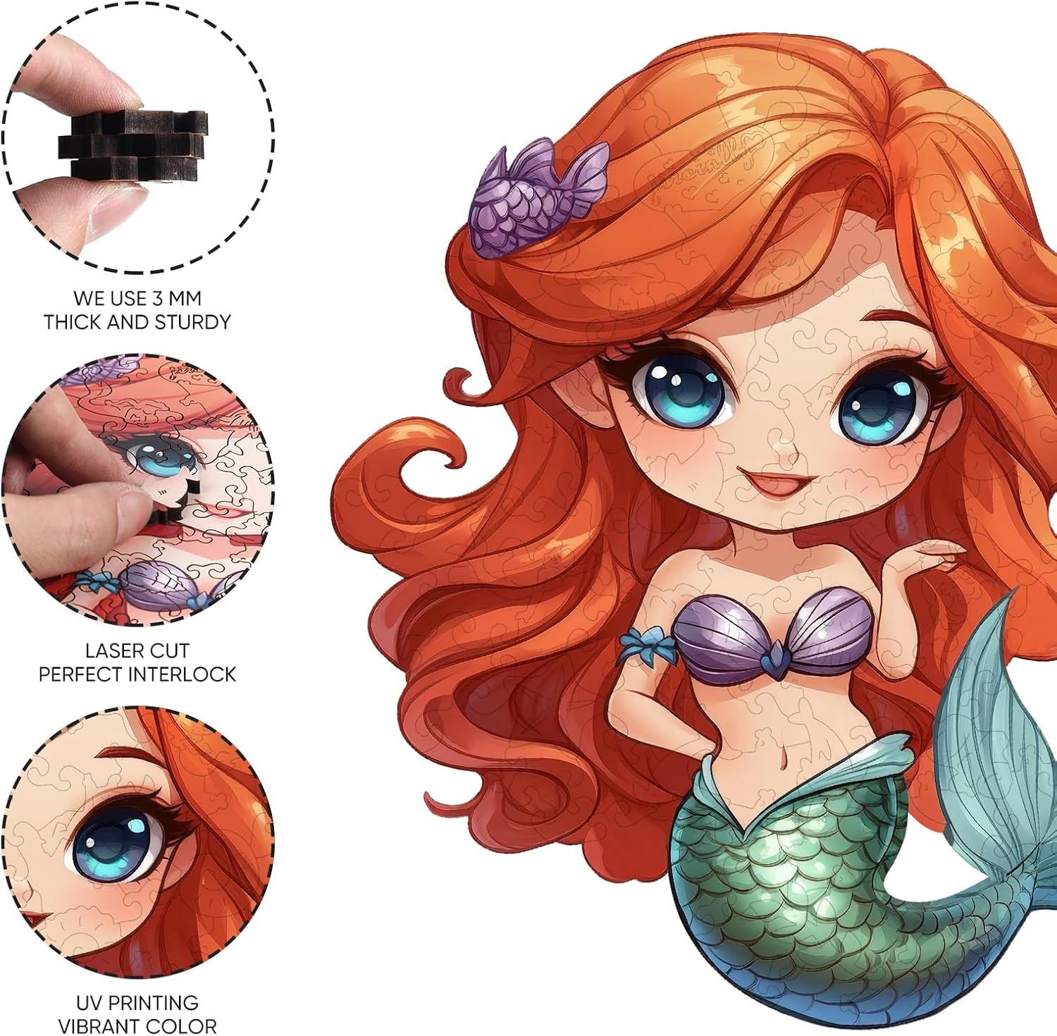 Wooden Puzzles for Adult and Kids, 100 Pieces Ocean Puzzle, Unique Shaped Mermaid Wooden Preschool Puzzle, Toddler Wooden Puzzle Toy Gift for Family and Friends, Suitable for Family Games